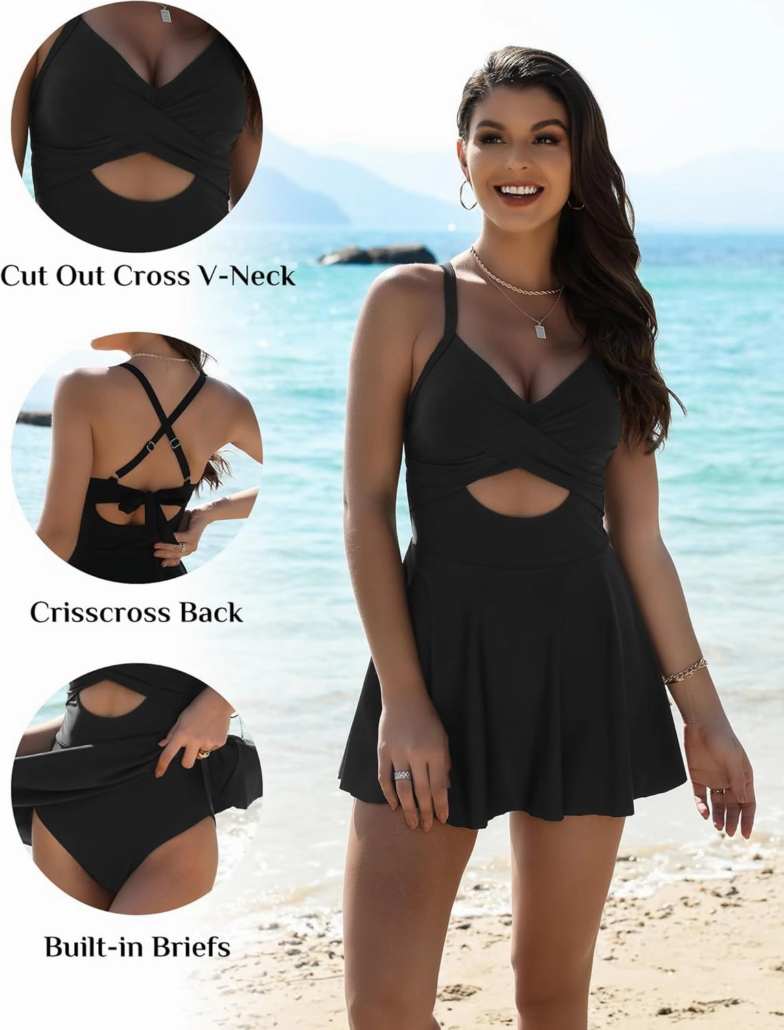Womens One Piece Swimsuit Cut Out Cross V-Neck Swimdresses with Tummy Control Bottom Bathing Swim Suit Women 2025