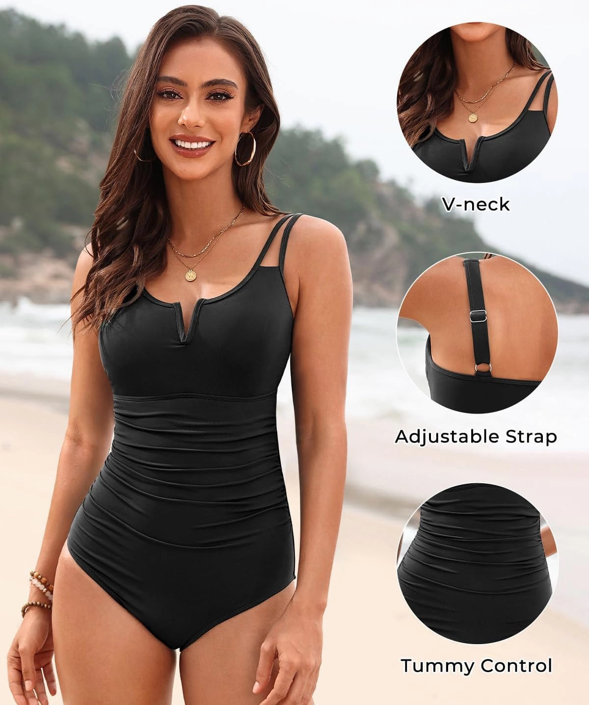 Womens One Piece Swimsuit Tummy Control - Slimming Bathing Suit V Wired Full Coverage 2025 Swimwear