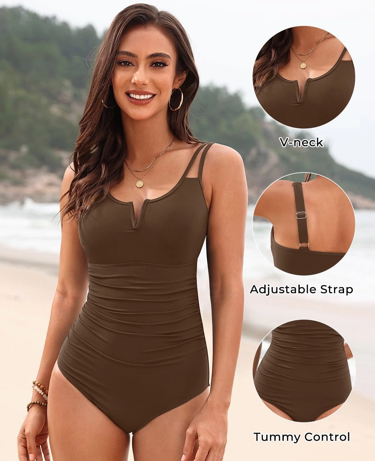 Womens One Piece Swimsuit Tummy Control - Slimming Bathing Suit V Wired Full Coverage 2025 Swimwear