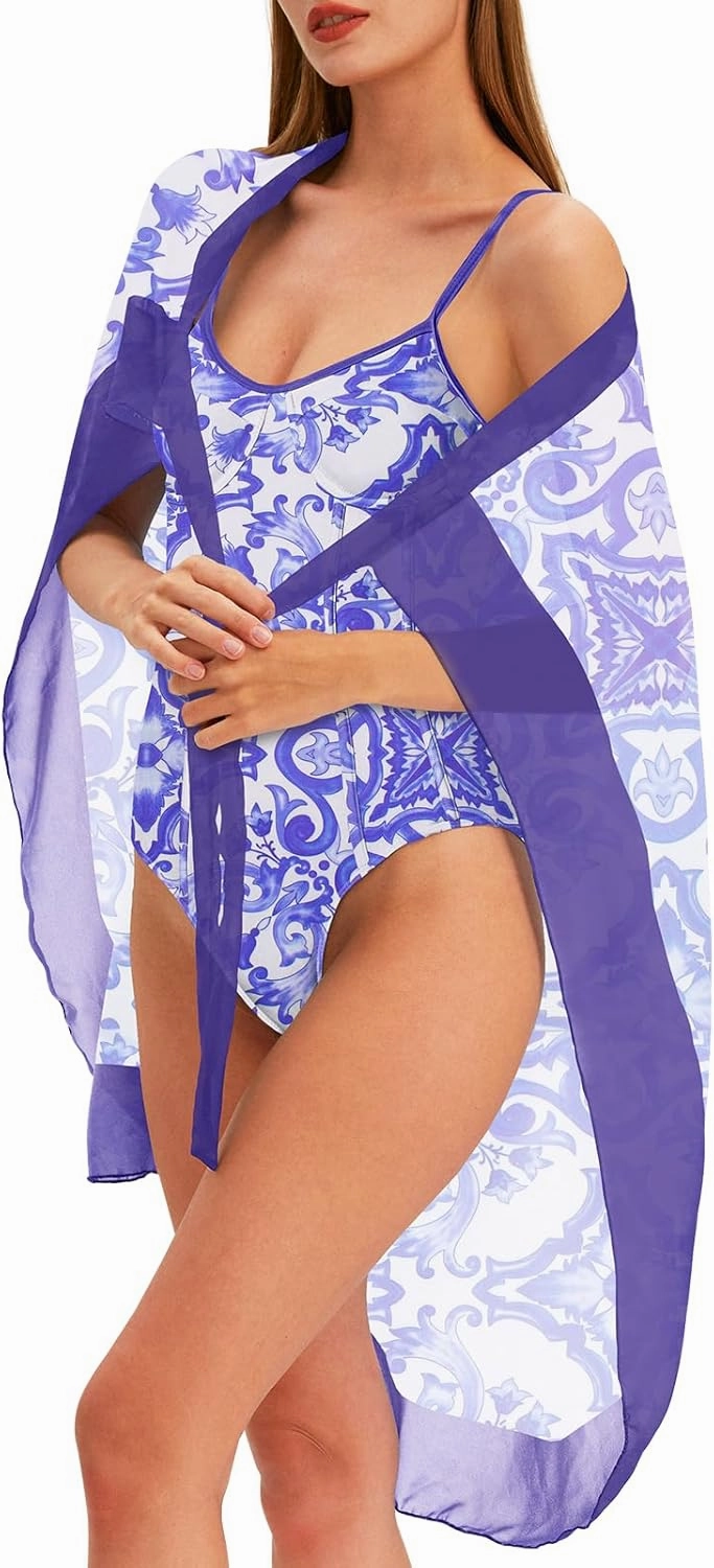 Womens One Piece Swimsuit with Cover Up Sarong Wrap Floral Bathing Suits 1 Piece Swim Suit with Beach Cover Up Set