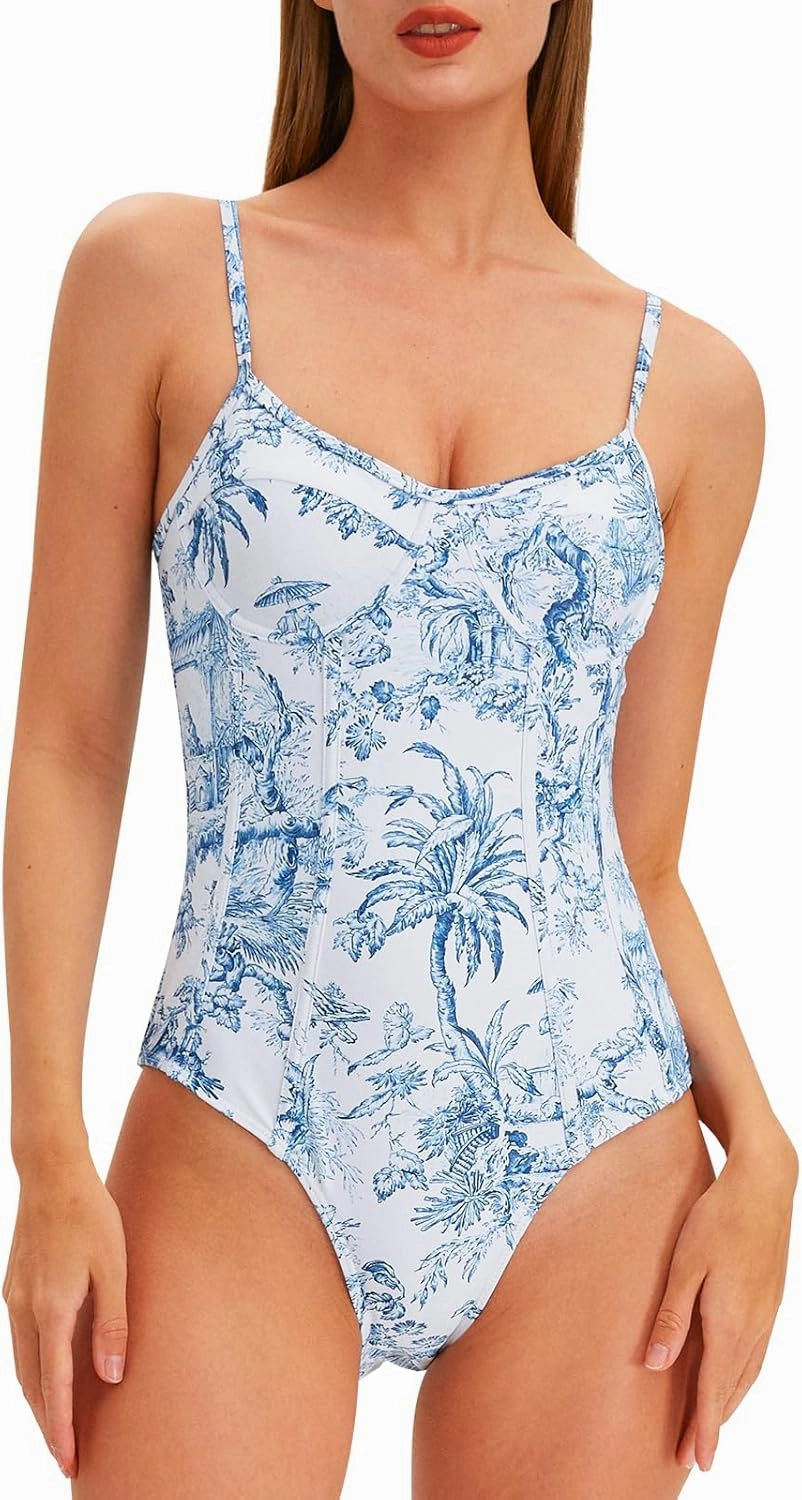 Womens One Piece Swimsuit with Cover Up Sarong Wrap Floral Bathing Suits 1 Piece Swim Suit with Beach Cover Up Set