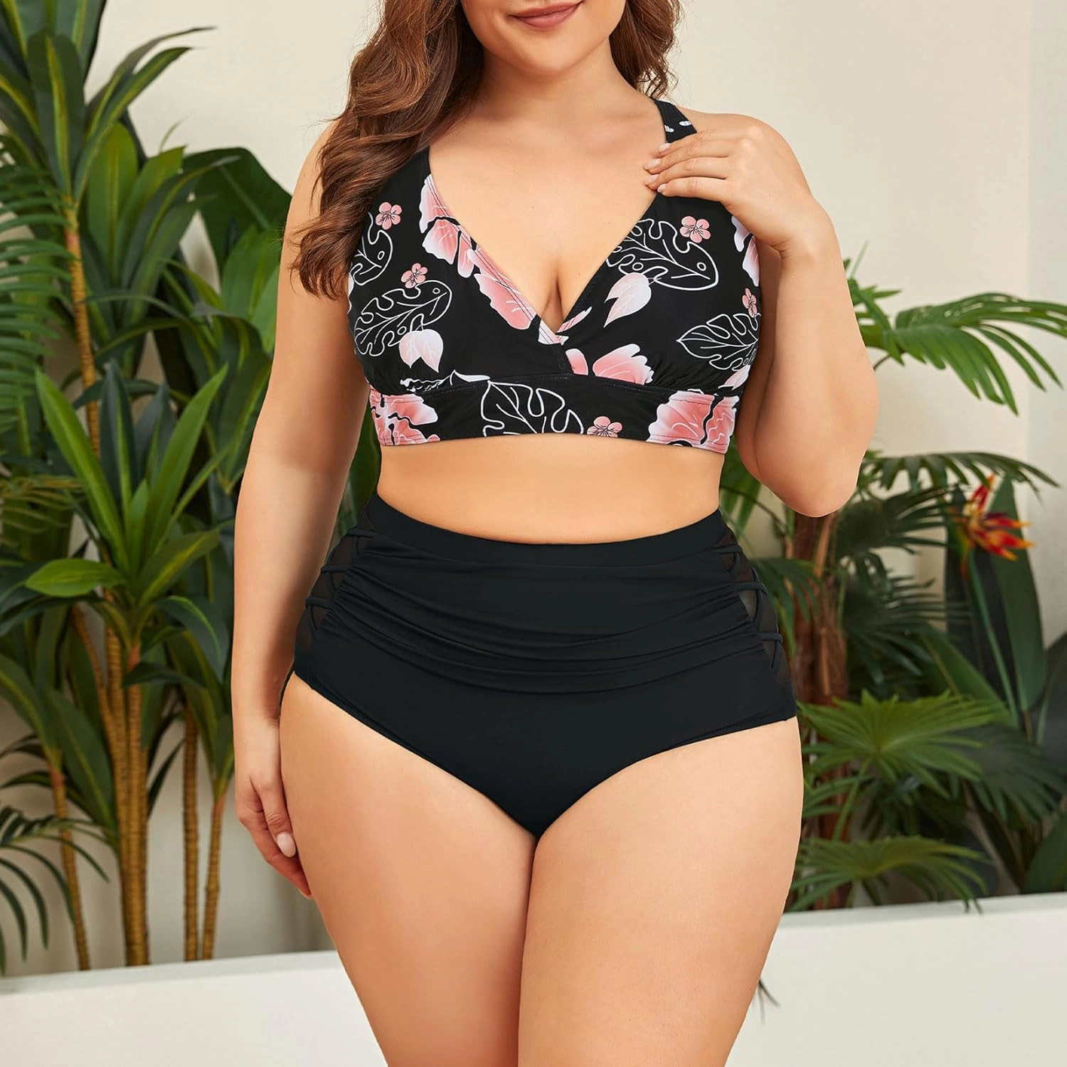 Womens Plus Size Bikini Tummy Control Swimsuits Two Piece Bathing Suits High Waisted Swimwear