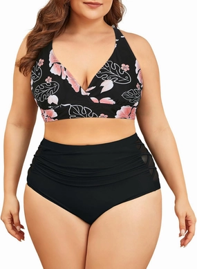 Womens Plus Size Bikini Tummy Control Swimsuits Two Piece Bathing Suits High Waisted Swimwear