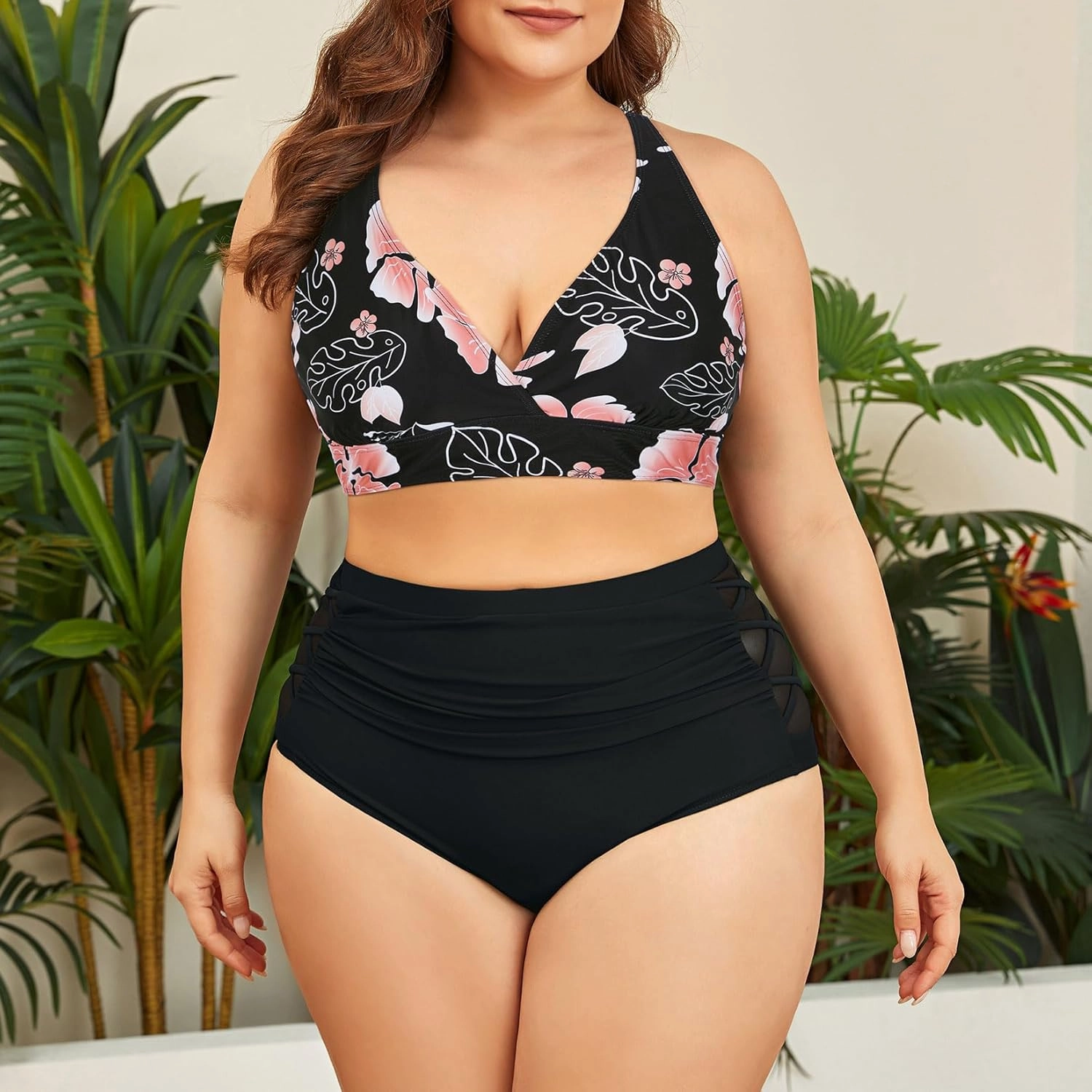 Womens Plus Size Bikini Tummy Control Swimsuits Two Piece Bathing Suits High Waisted Swimwear