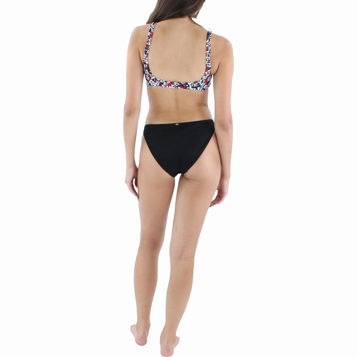 Womens Printed Ruffled Bikini Swim Top
