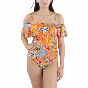 Womens Ruched Nylon One-Piece Swimsuit