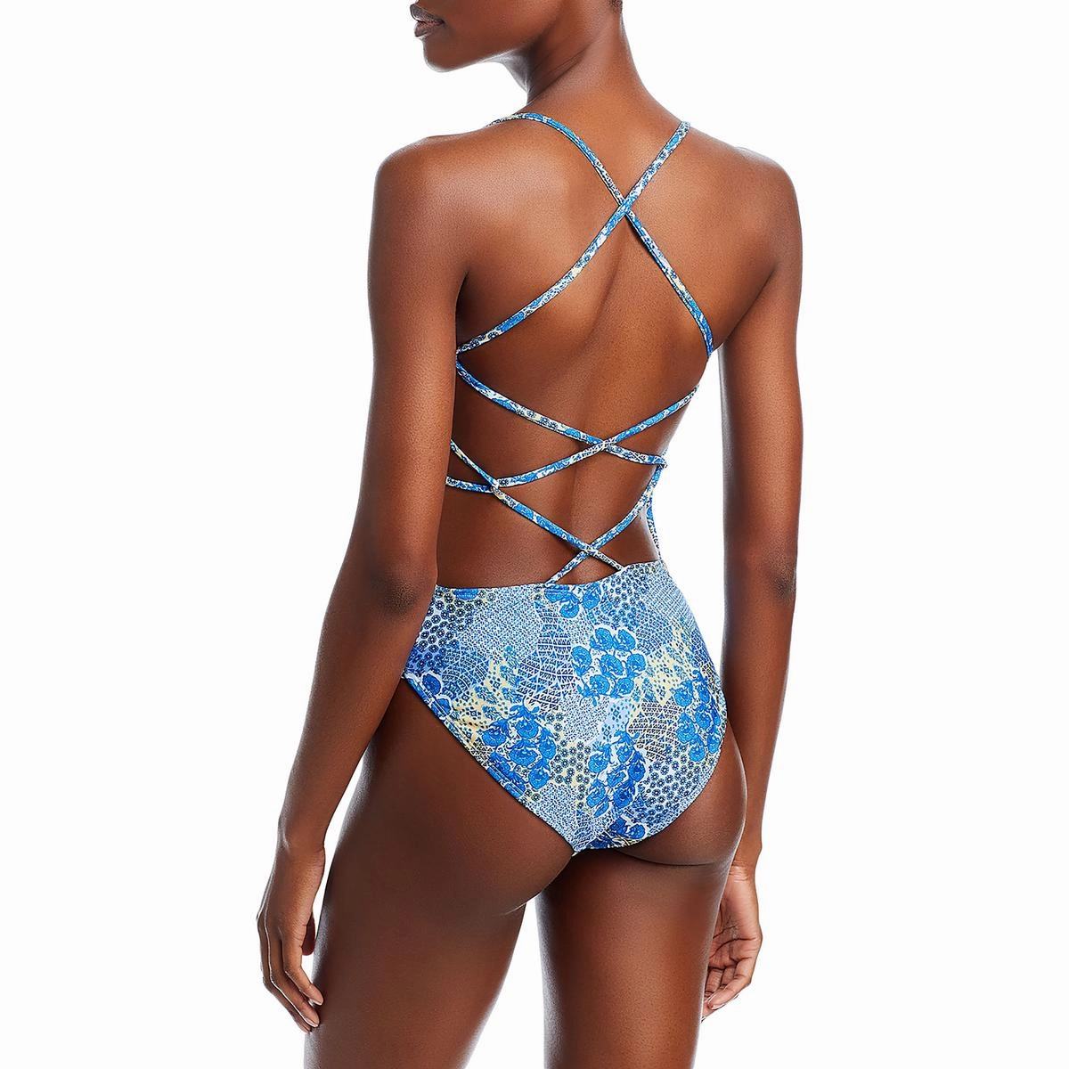 Womens Solid Polyester One-Piece Swimsuit