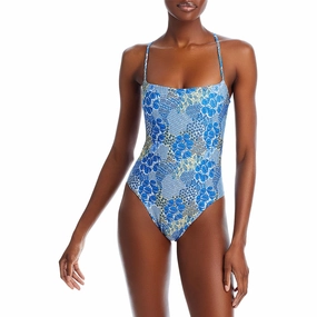 Womens Solid Polyester One-Piece Swimsuit