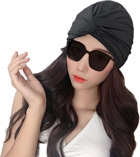 Womens Swim Cap Bathing Cap Turban Long Short Hair Pleated Knotted Swimming Cap Soft Beanie Cap for Women Girls