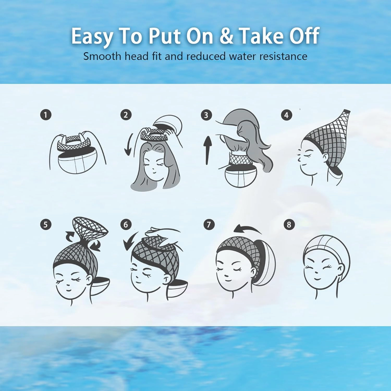 Womens Swim Cap for Long Hair PU Fabric Hairnet Swimming Caps for Women Men Adults Youths with Ear Plug and Nose Clip, Swim Hats Pool Caps to Protect Hair no Pulling