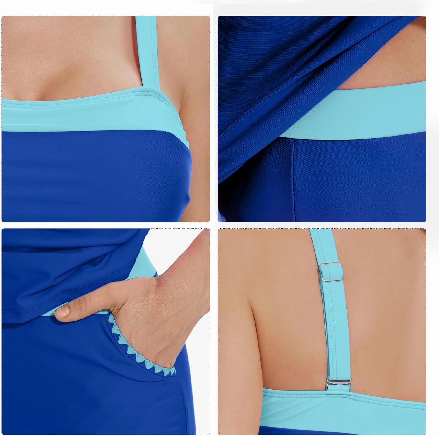 Womens Tankini Swimsuits Retro Two Piece Tummy Control Bathing Suit Color Block Slim Swimwear with Shorts