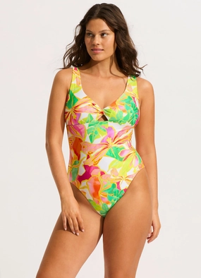 Wonderland Twist Front One Piece - Fuchsia Rose