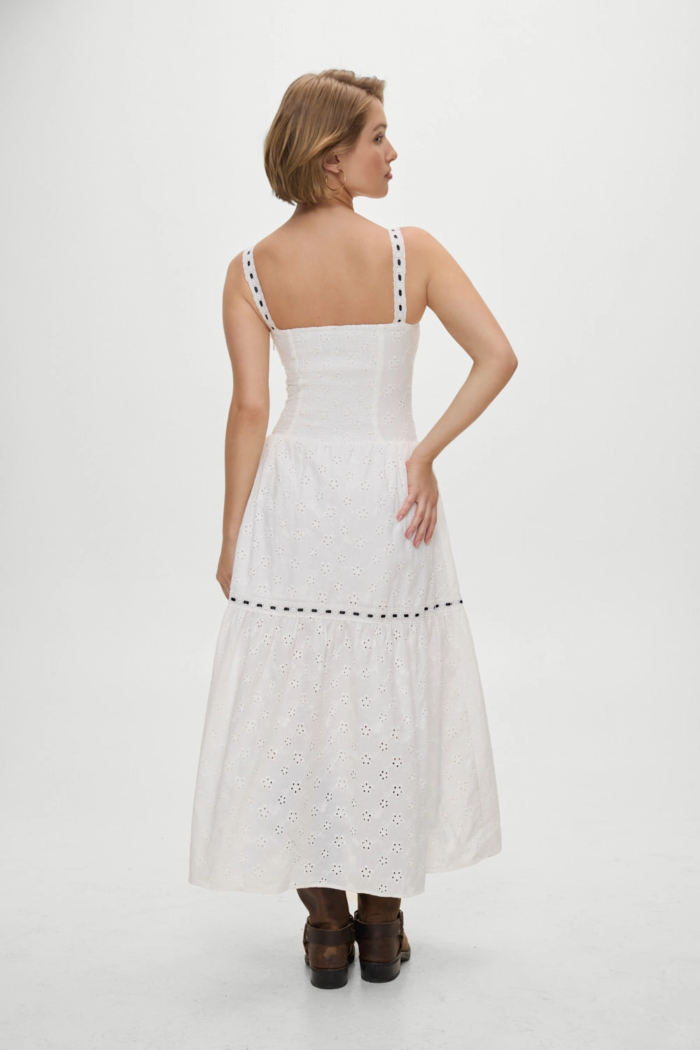 x BELLA HADID Bishop Eyelet Maxi Dress - Salt Air Eyelet