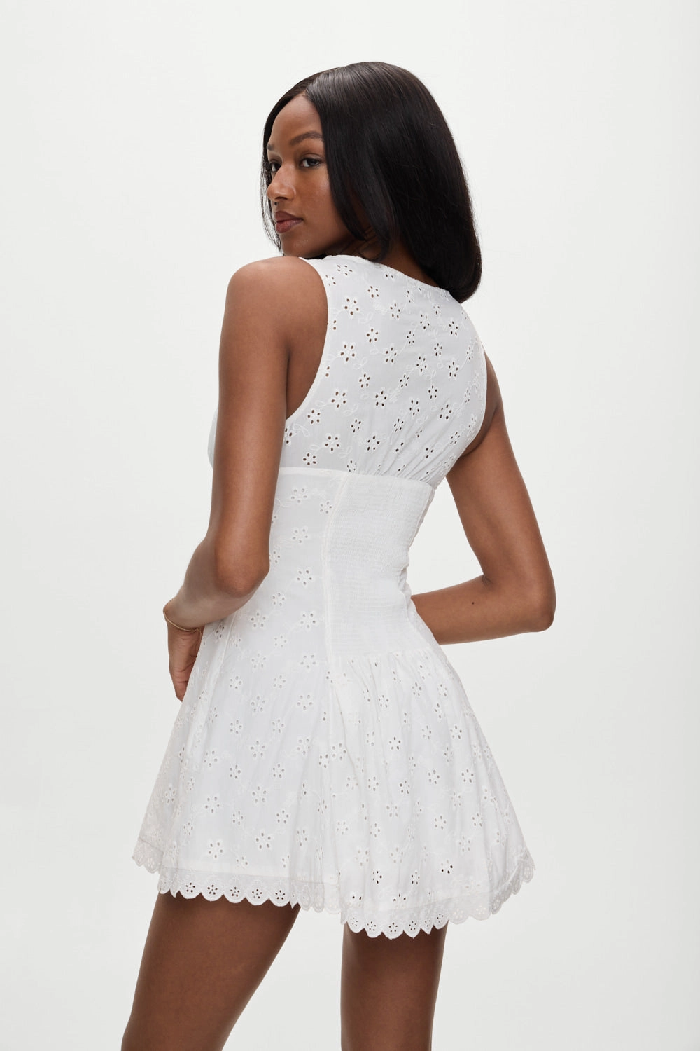 x BELLA HADID Farm Eyelet Mini Dress - Salt Air Eyelet