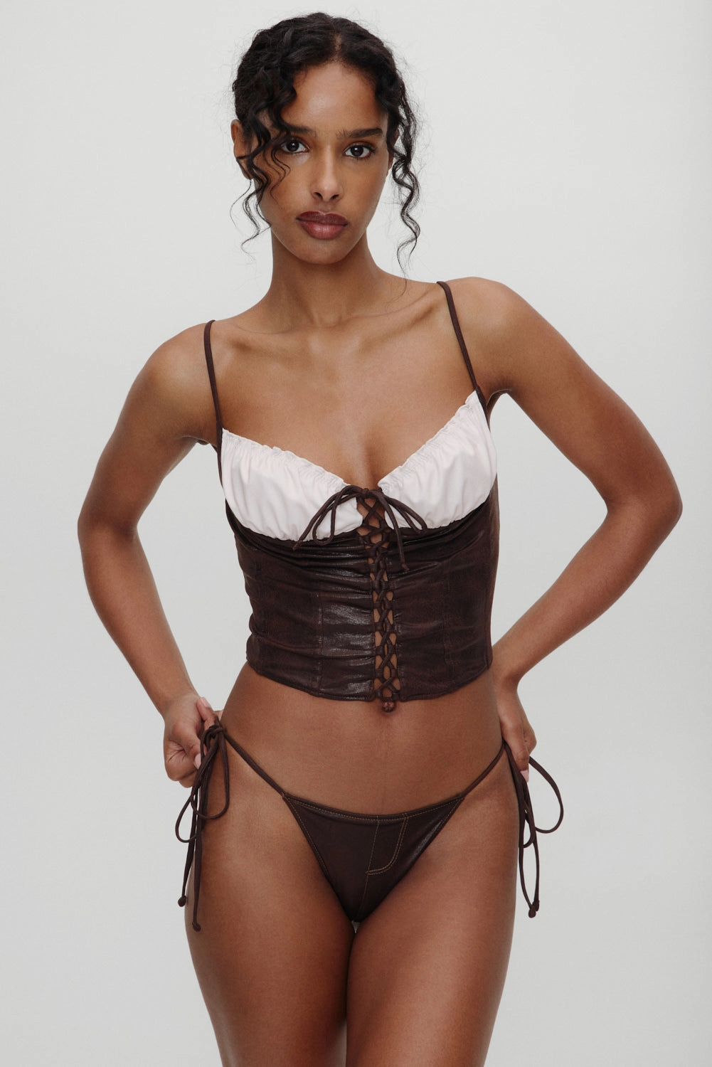 x BELLA HADID Ranch Corset Bikini Top - Cocoa
