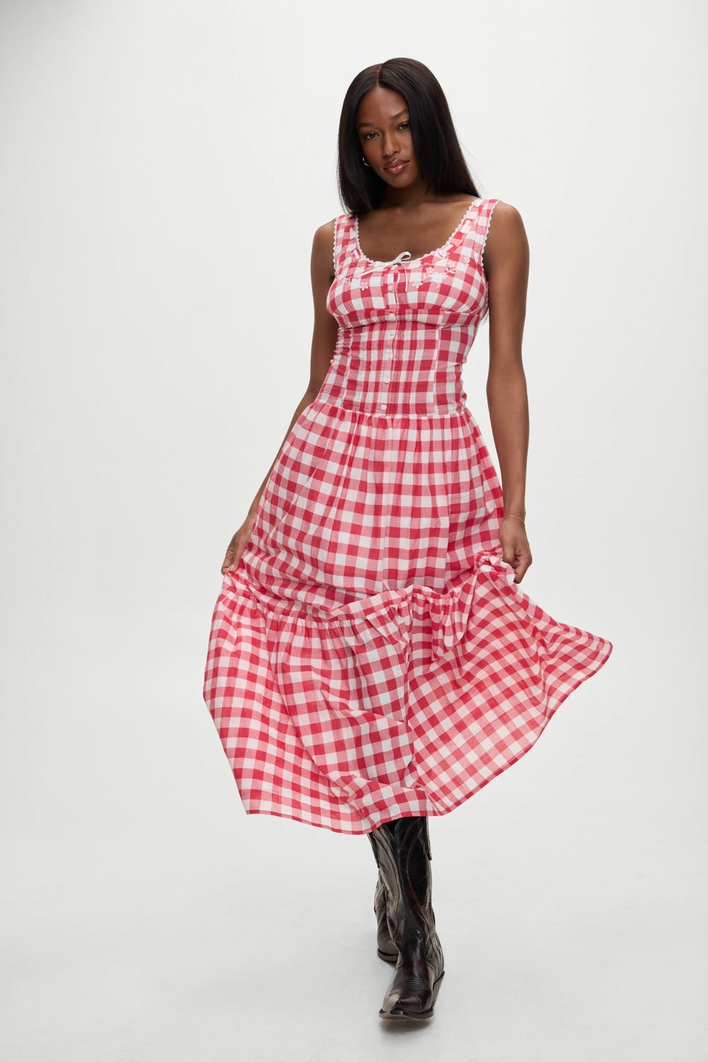 x BELLA HADID Southern Belle Midi Dress - Malibu Picnic