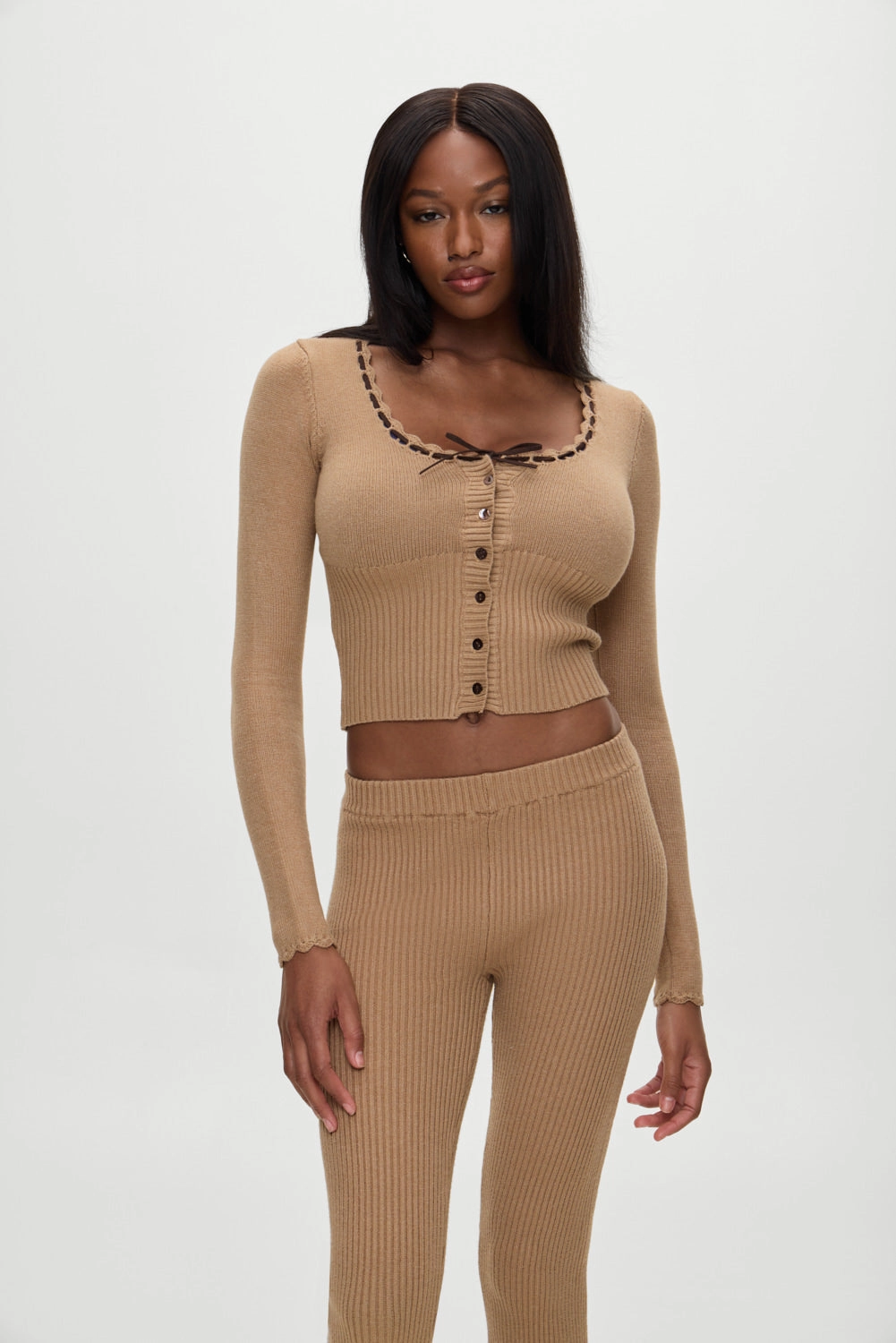 x BELLA HADID Texas Knit Cardigan - Caramel