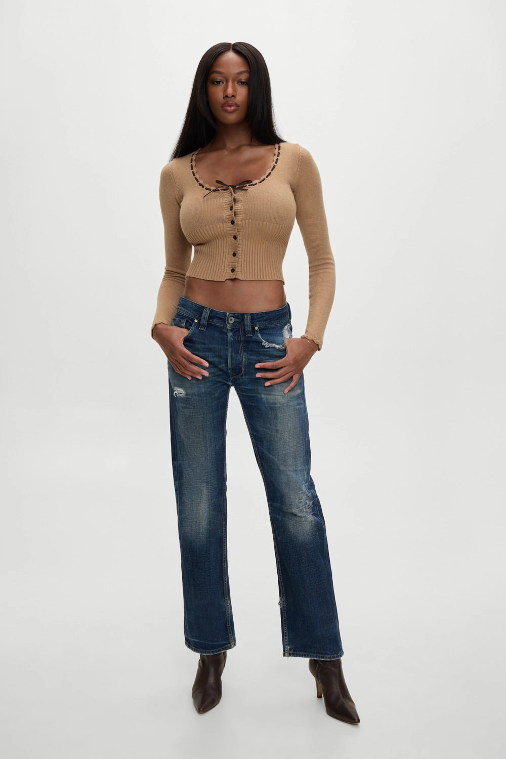 x BELLA HADID Texas Knit Cardigan - Caramel