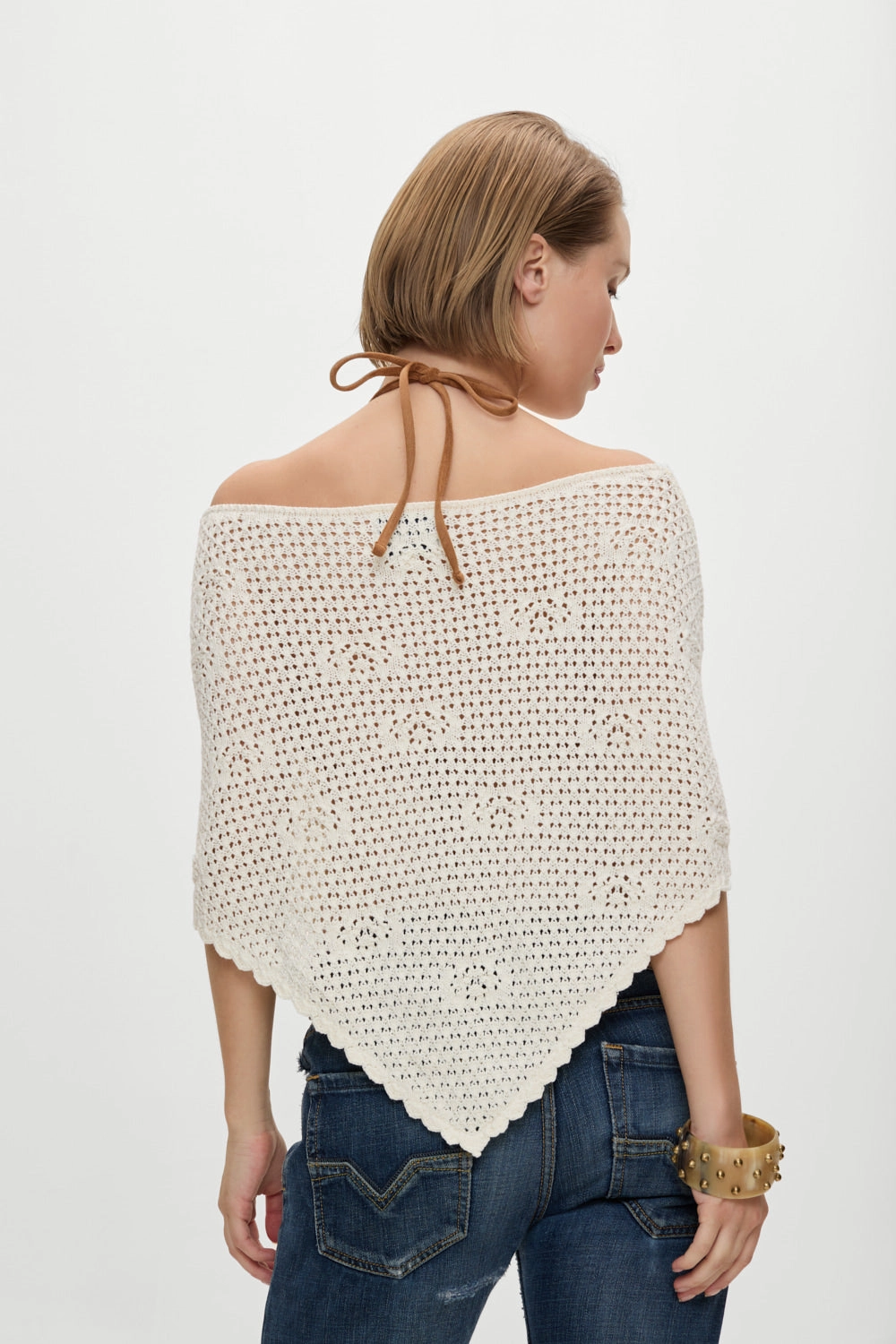 x BELLA HADID Western Crochet Poncho - White