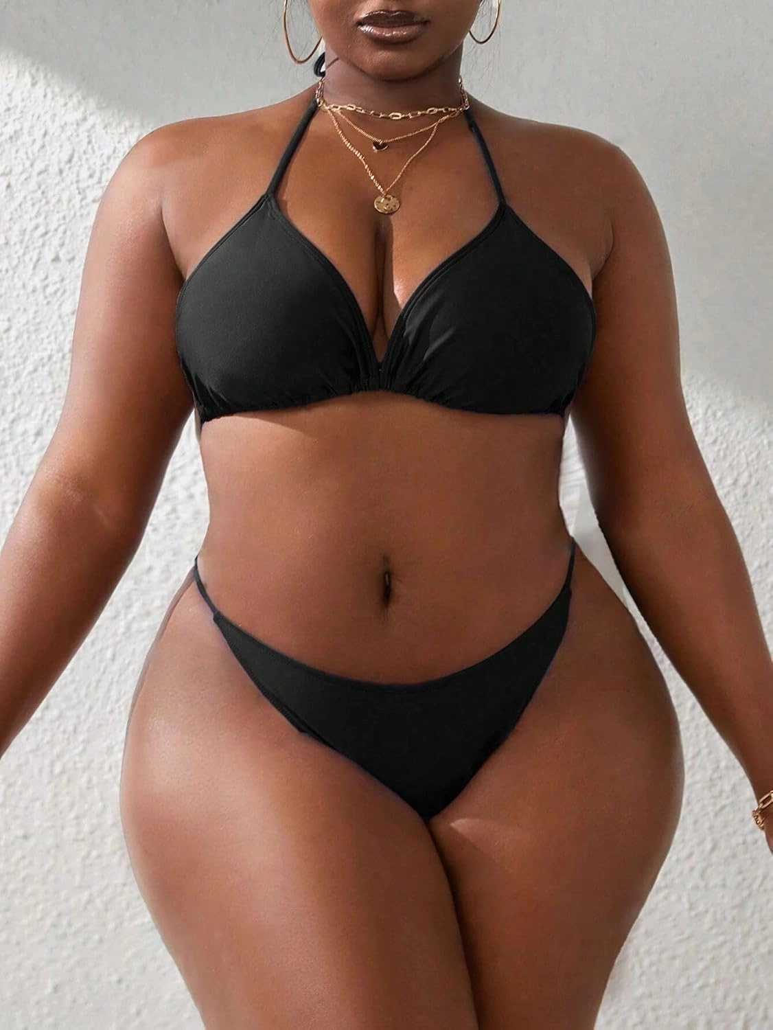 YELAIVP Women's Plus Size Halter String Triangle Bikini Sets 3 Piece Swimsuits with Side Ruched Drawstring Cover Up