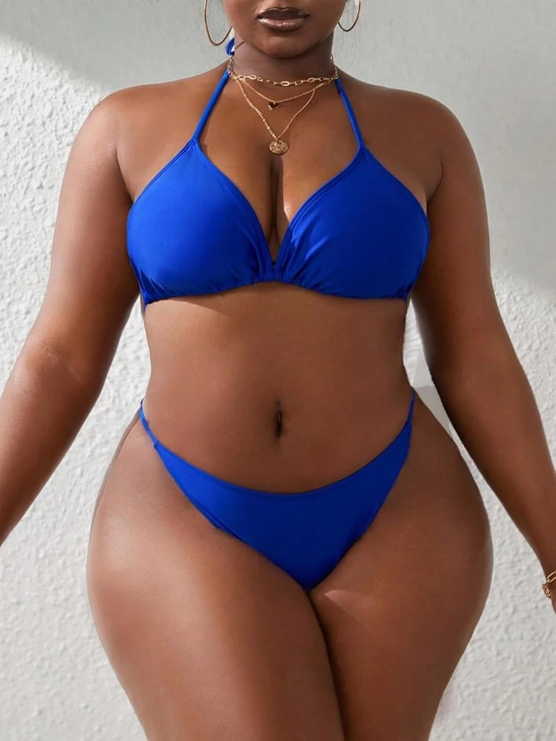 YELAIVP Women's Plus Size Halter String Triangle Bikini Sets 3 Piece Swimsuits with Side Ruched Drawstring Cover Up