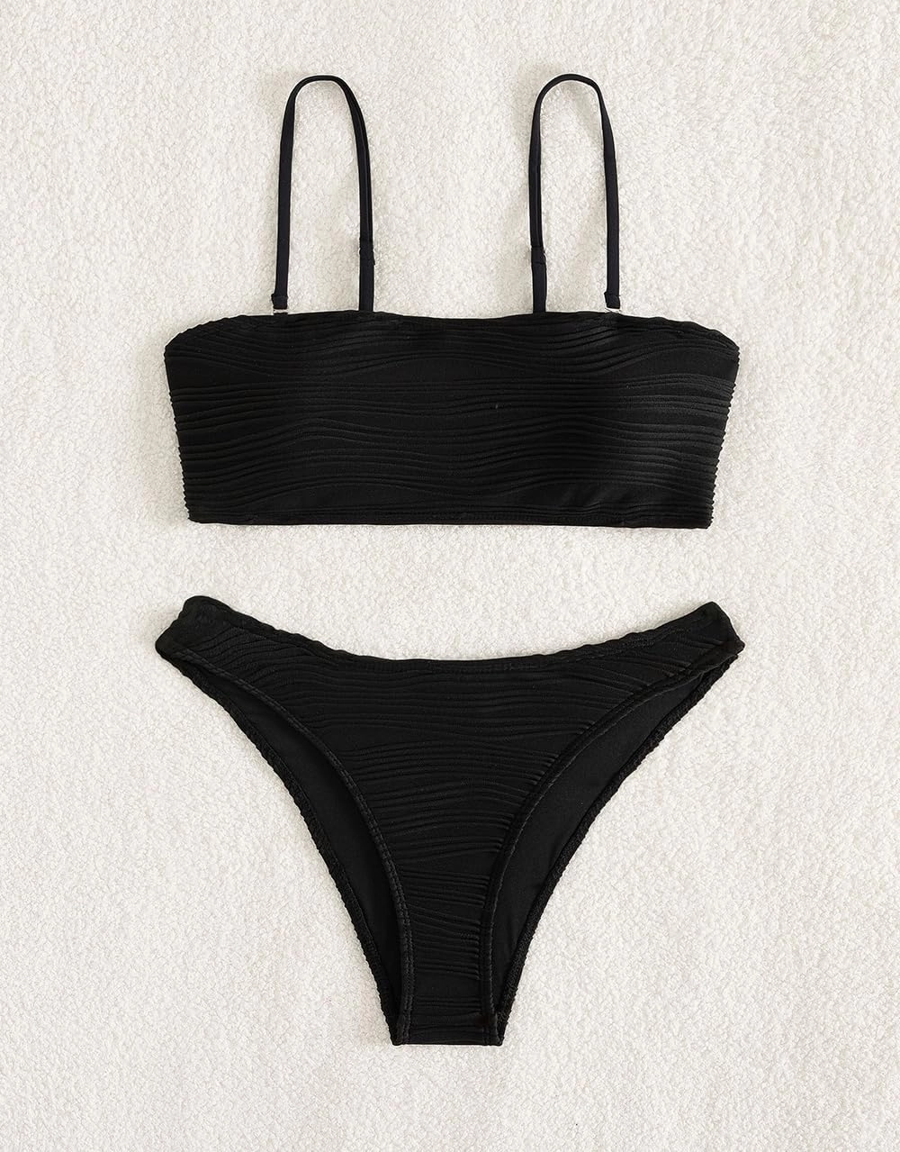 YIMISAN Women's Two Piece Bandeau Swimsuit Ribbed Strapless Tube Bikini Top with Mid Waist Cheeky Bottom Bathing Suit