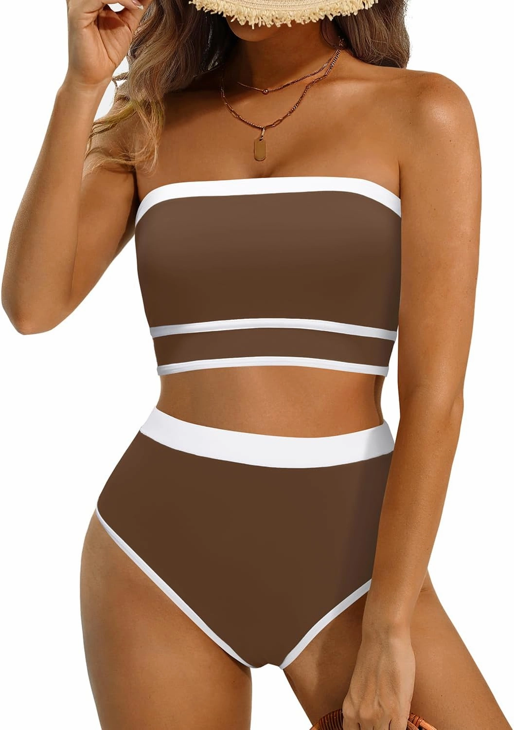 Yonique Bandeau Bikini Strapless Swimsuit - Two Piece High Waisted Bathing Suits