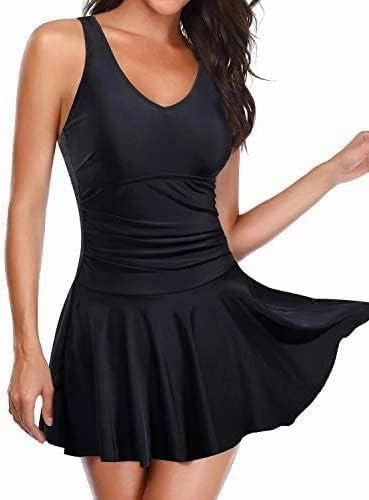 Yonique One Piece Swimsuits for Women Modest Tummy Control Swimdress Vintage Bathing Suits Skirt Swimwear