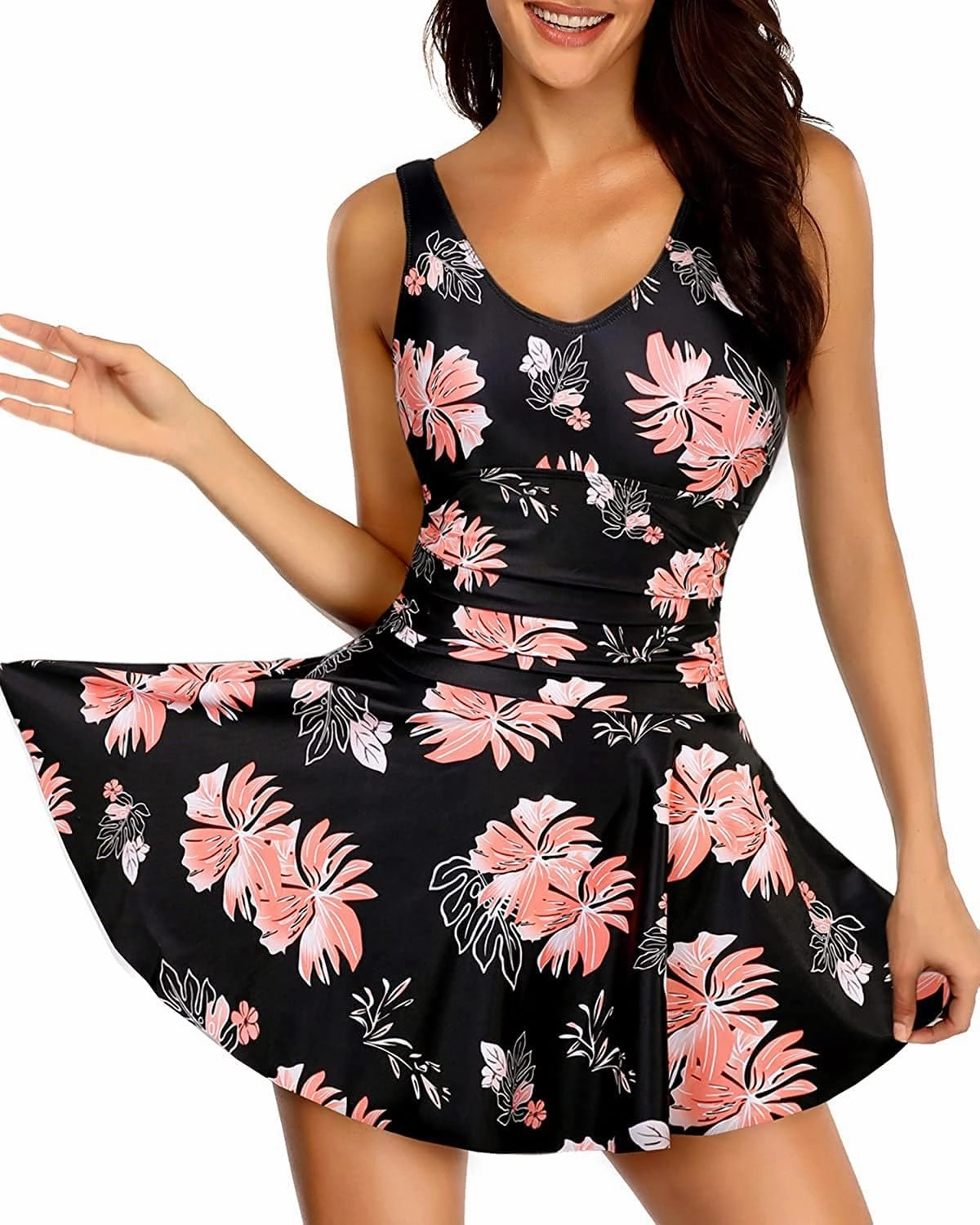 Yonique One Piece Swimsuits for Women Modest Tummy Control Swimdress Vintage Bathing Suits Skirt Swimwear