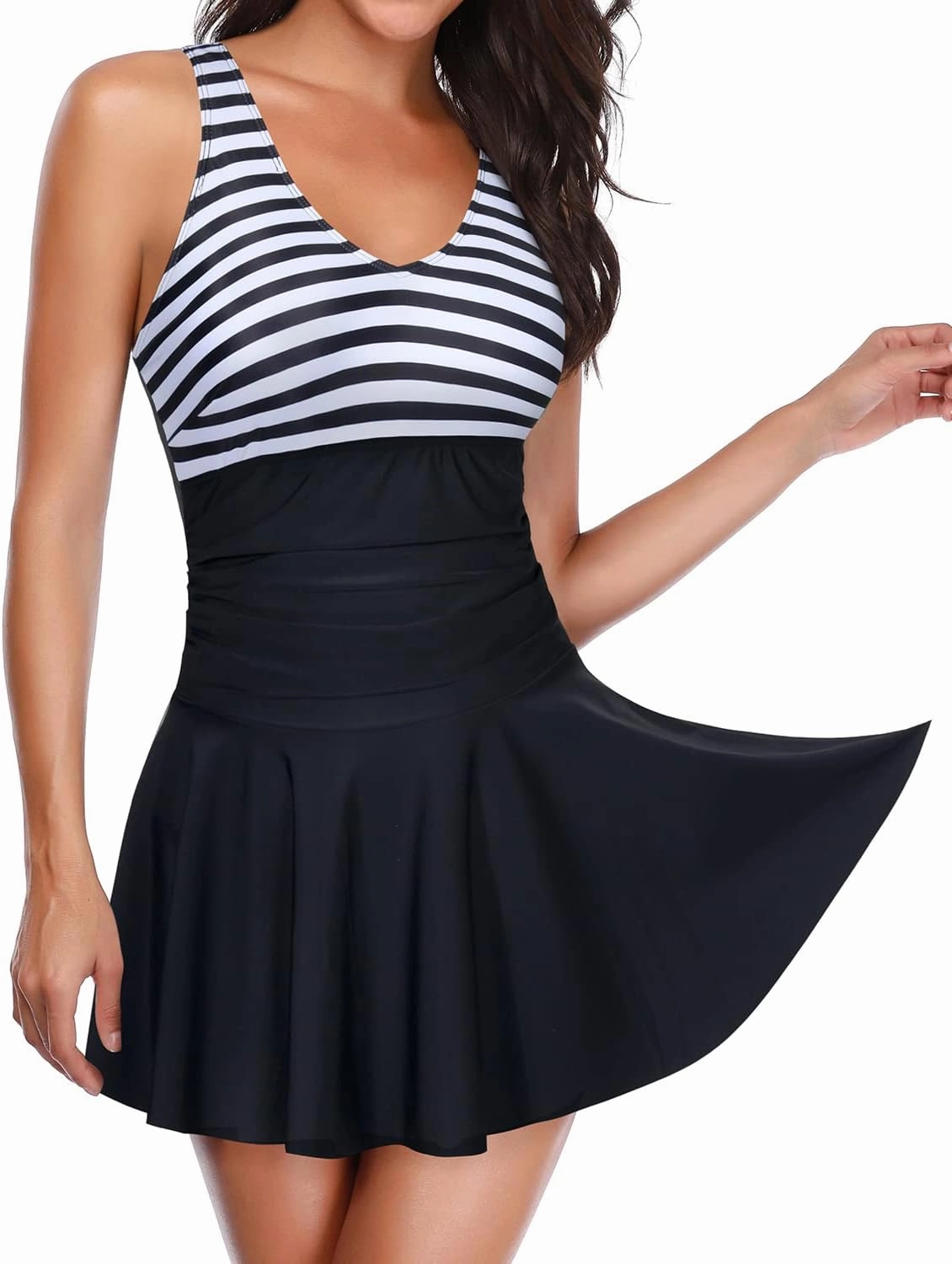 Yonique One Piece Swimsuits for Women Modest Tummy Control Swimdress Vintage Bathing Suits Skirt Swimwear