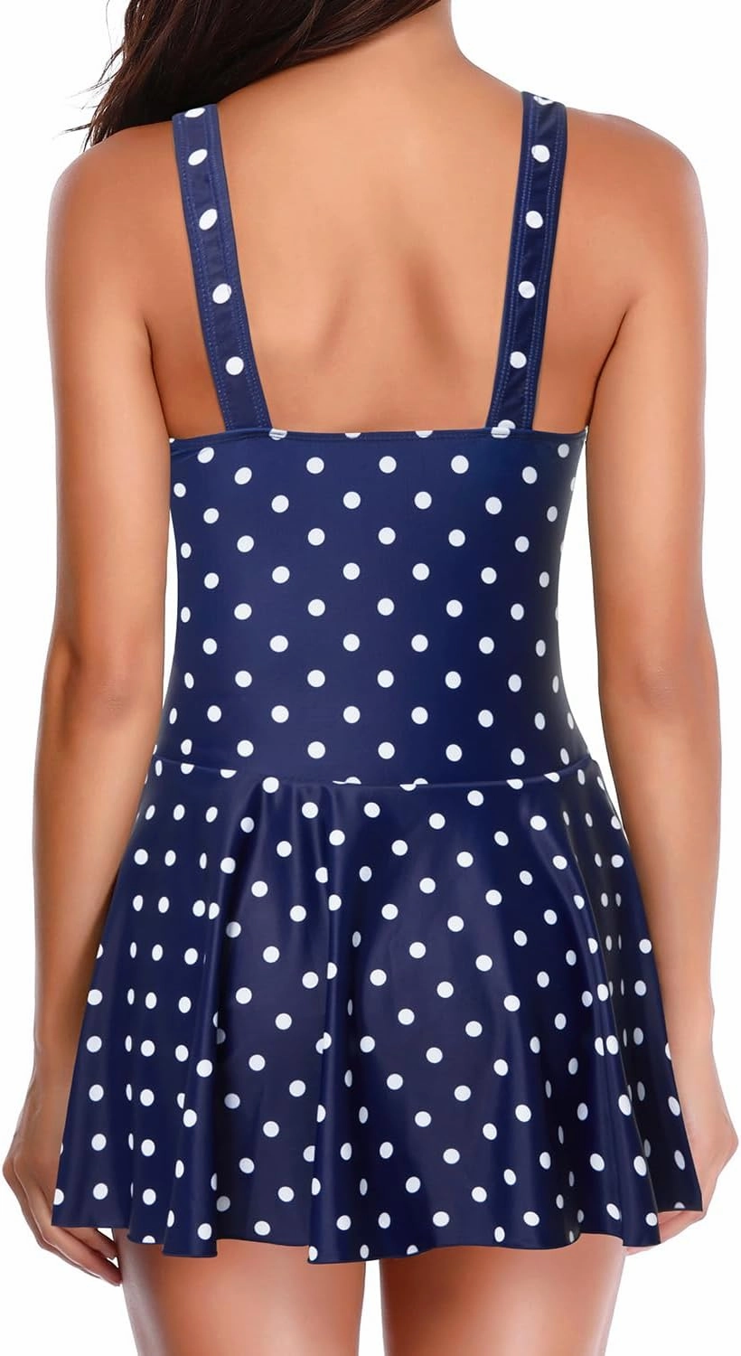Yonique One Piece Swimsuits for Women Modest Tummy Control Swimdress Vintage Bathing Suits Skirt Swimwear