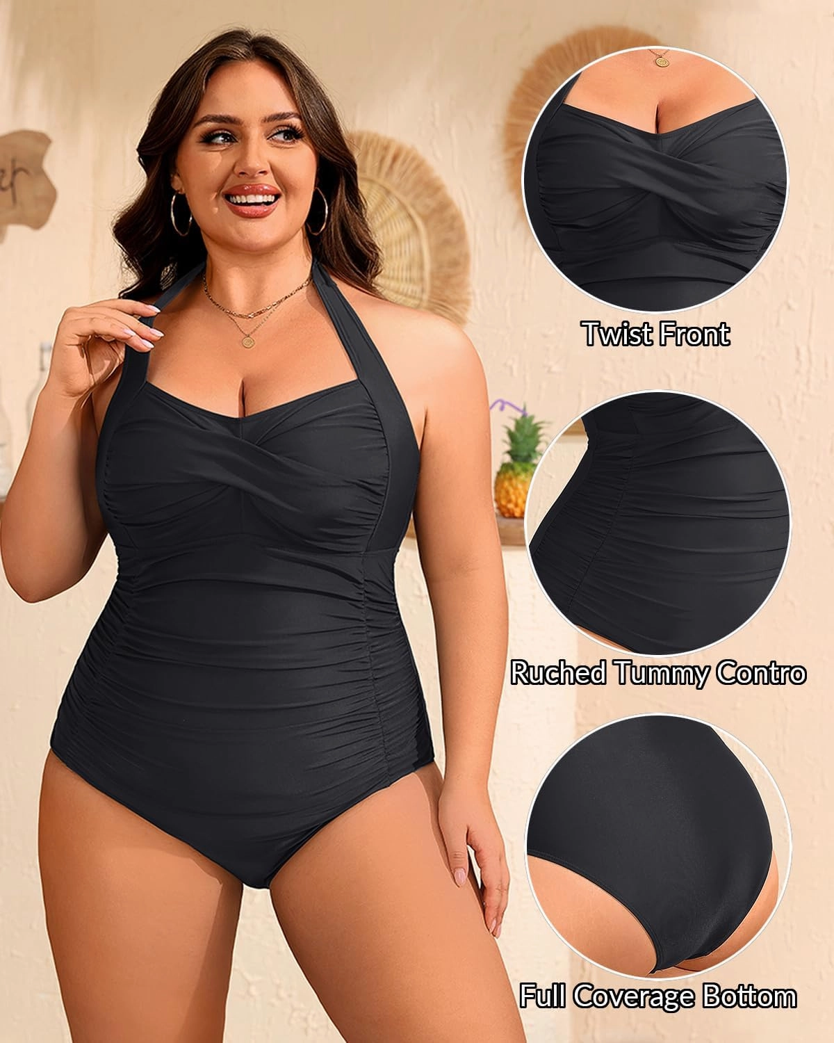 Yonique Plus Size Bathing Suit for Women One Piece Swimsuit Tummy Control Halter Tops for Women Swimwear