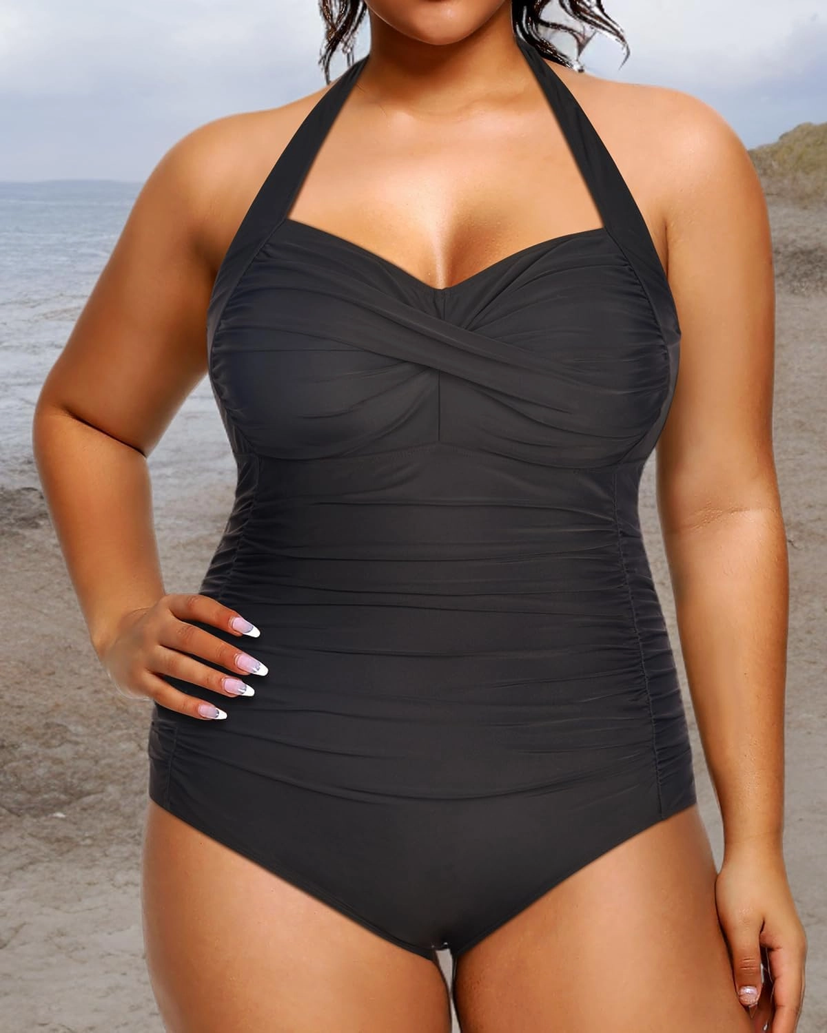 Yonique Plus Size Bathing Suit for Women One Piece Swimsuit Tummy Control Halter Tops for Women Swimwear