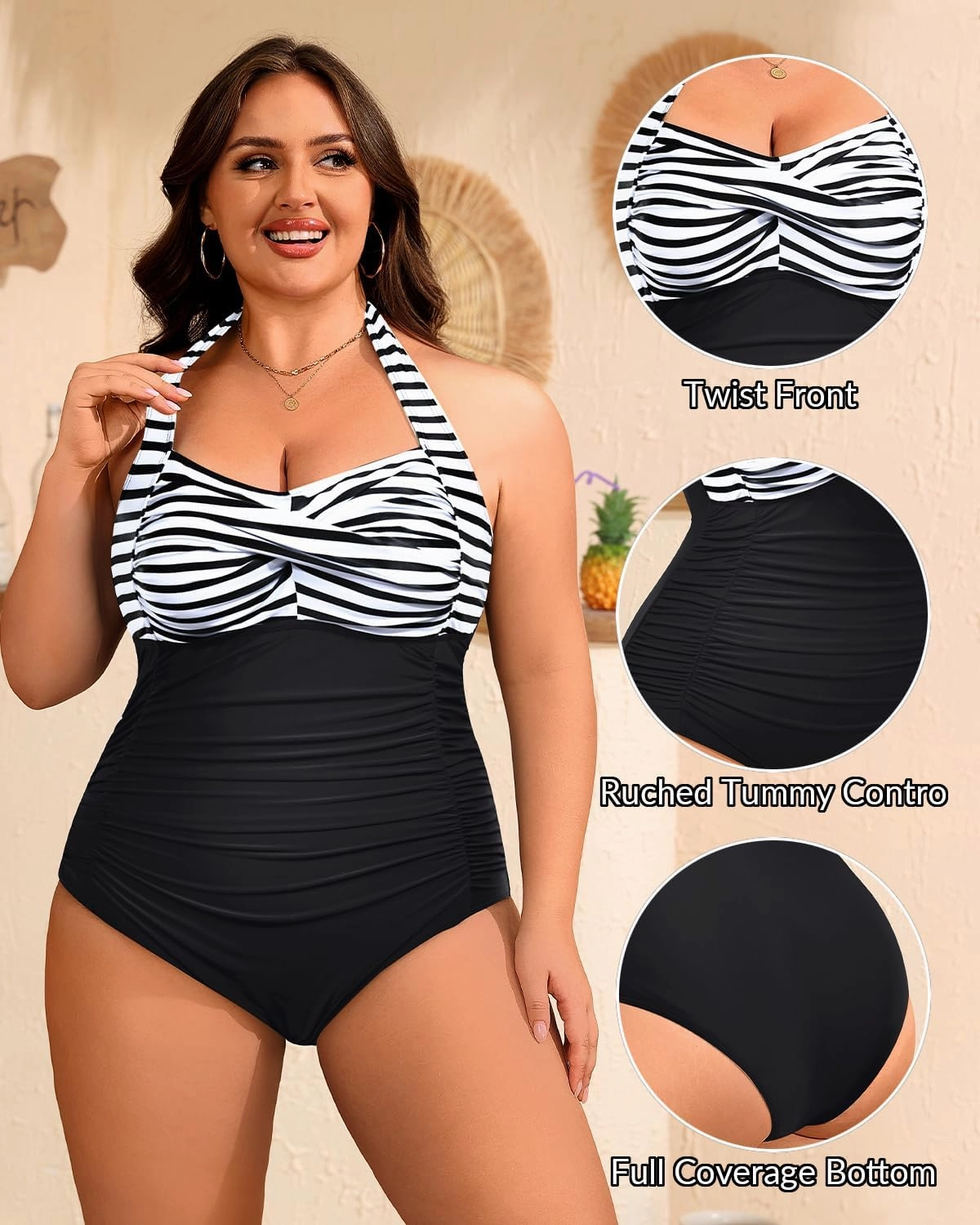 Yonique Plus Size Bathing Suit for Women One Piece Swimsuit Tummy Control Halter Tops for Women Swimwear
