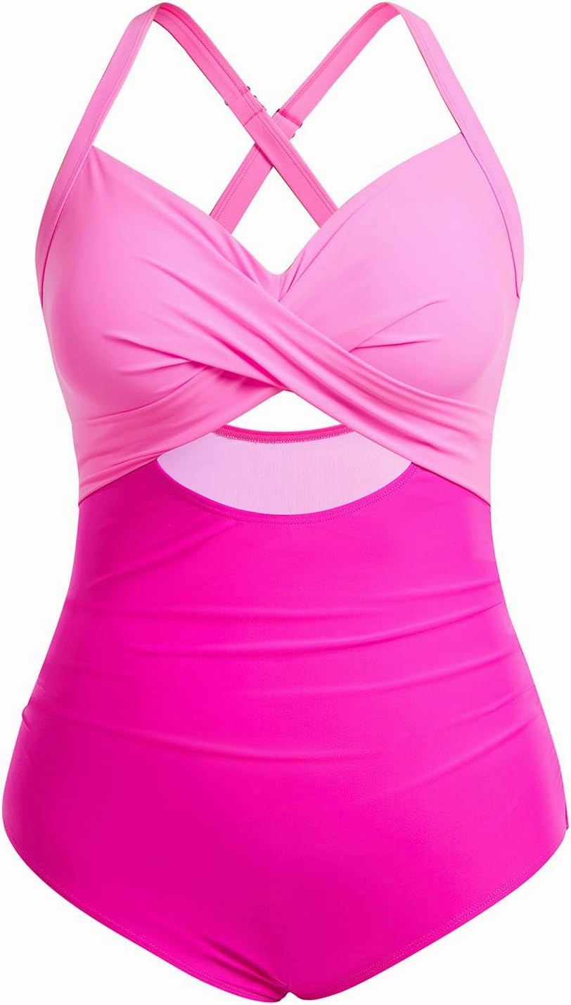 Yonique Plus Size One Piece Swimsuit for Women Tummy Control Bathing Suit Cutout Swimwear