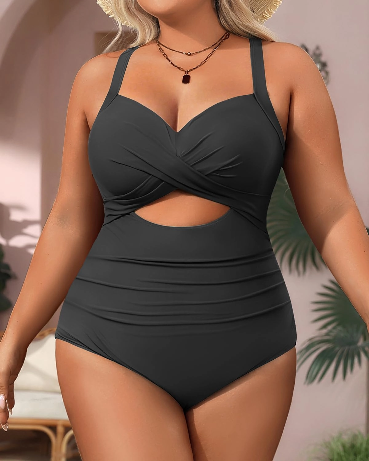 Yonique Plus Size One Piece Swimsuit for Women Tummy Control Bathing Suit Cutout Swimwear
