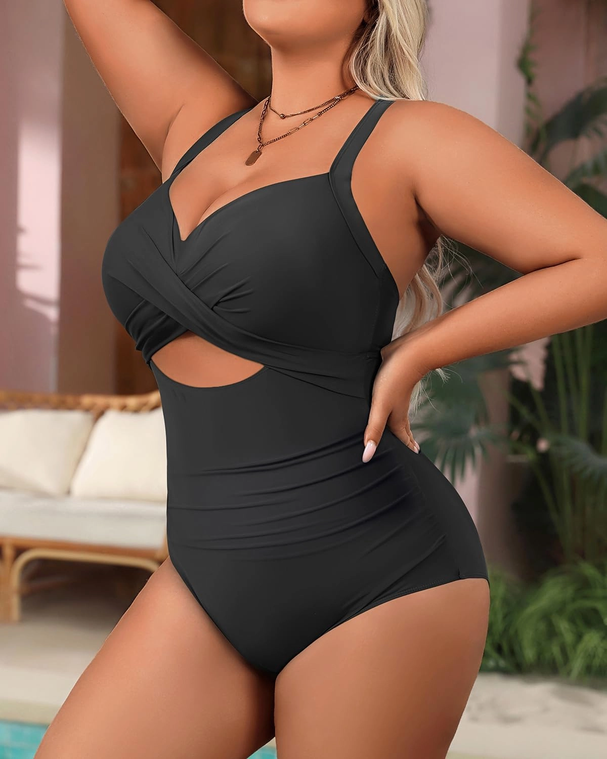 Yonique Plus Size One Piece Swimsuit for Women Tummy Control Bathing Suit Cutout Swimwear