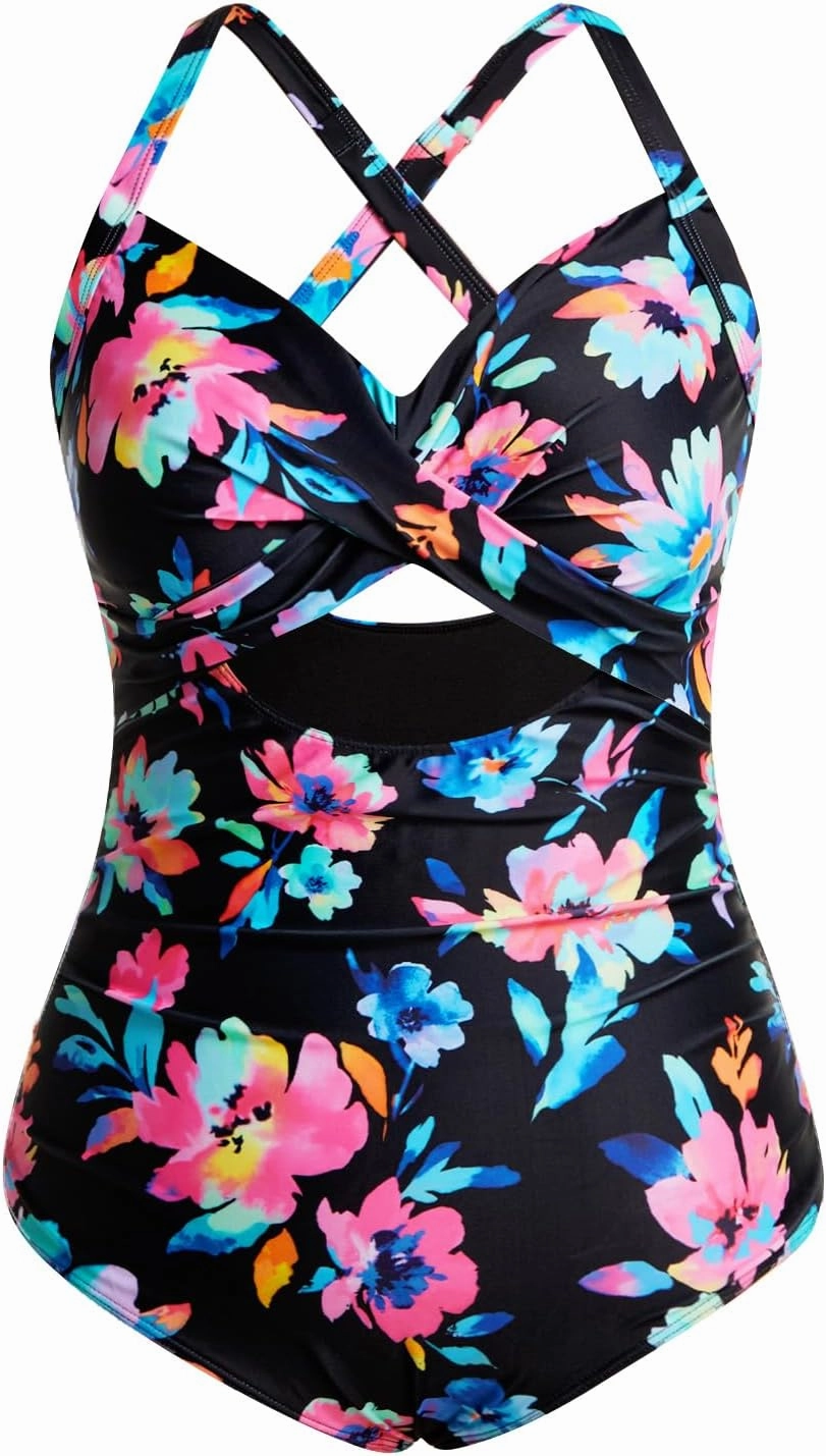 Yonique Plus Size One Piece Swimsuit for Women Tummy Control Bathing Suit Cutout Swimwear