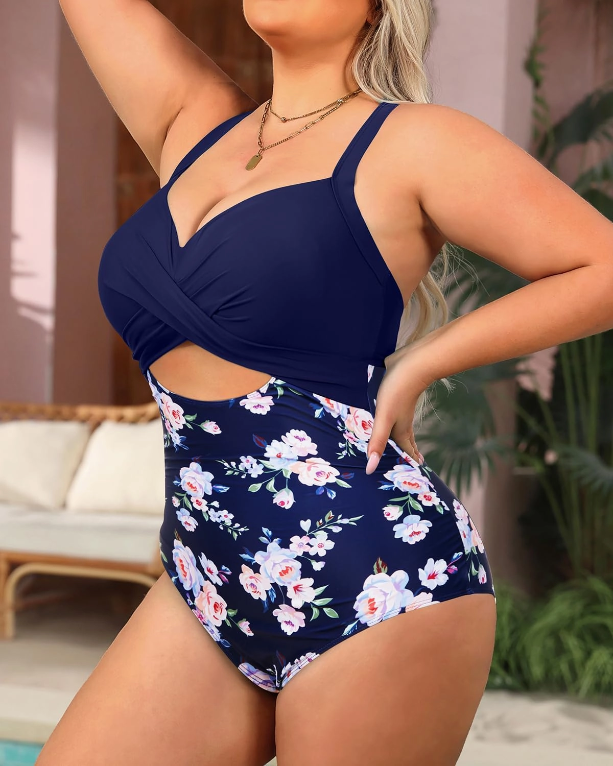 Yonique Plus Size One Piece Swimsuit for Women Tummy Control Bathing Suit Cutout Swimwear