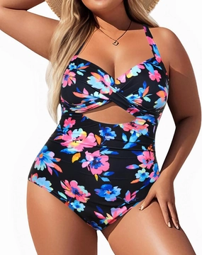Yonique Plus Size One Piece Swimsuit for Women Tummy Control Bathing Suit Cutout Swimwear