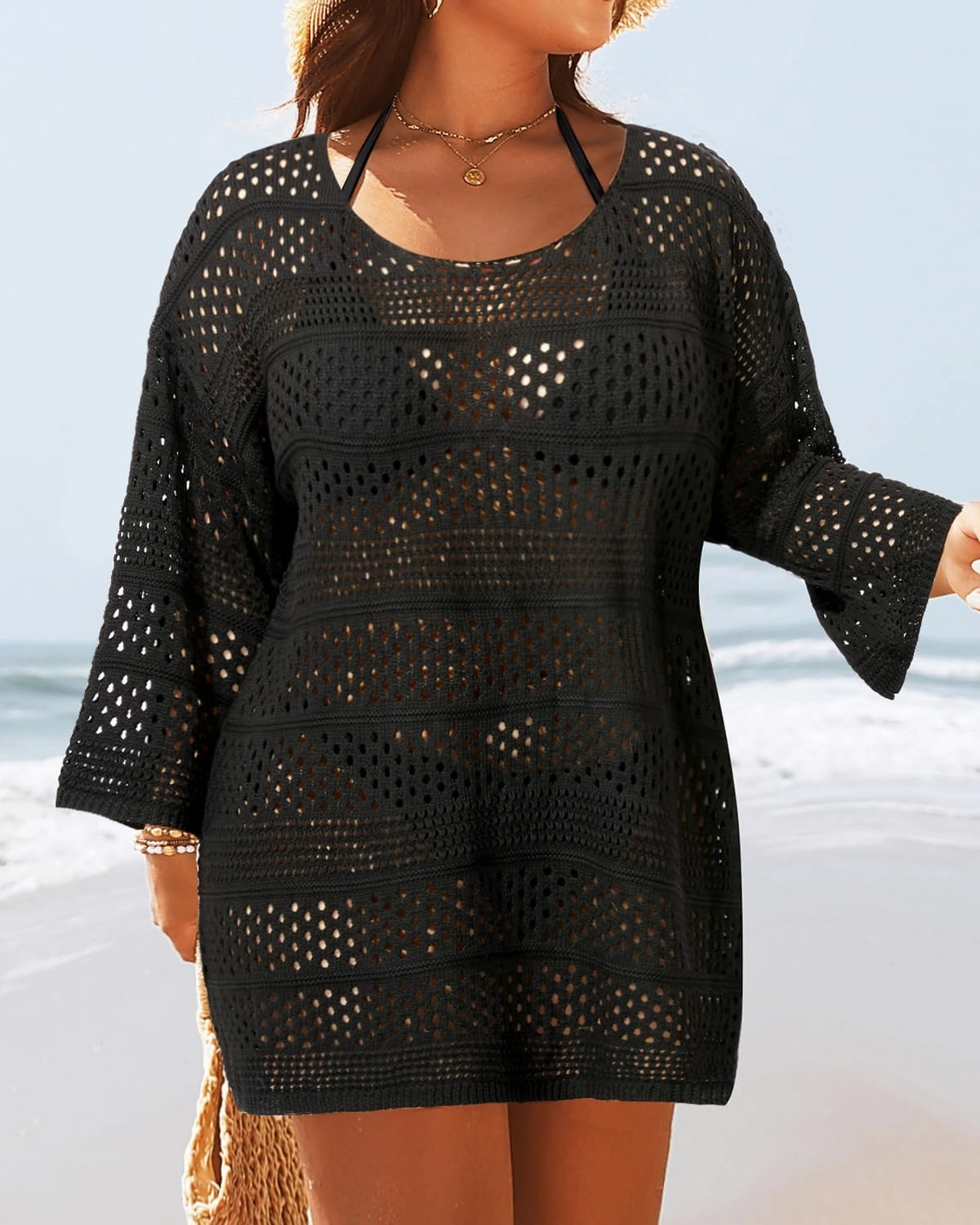 Yonique Plus Size Swimsuit Cover Up - Crochet Bathing Suit Coverups 2025 Knit Beach Dress Swimwear