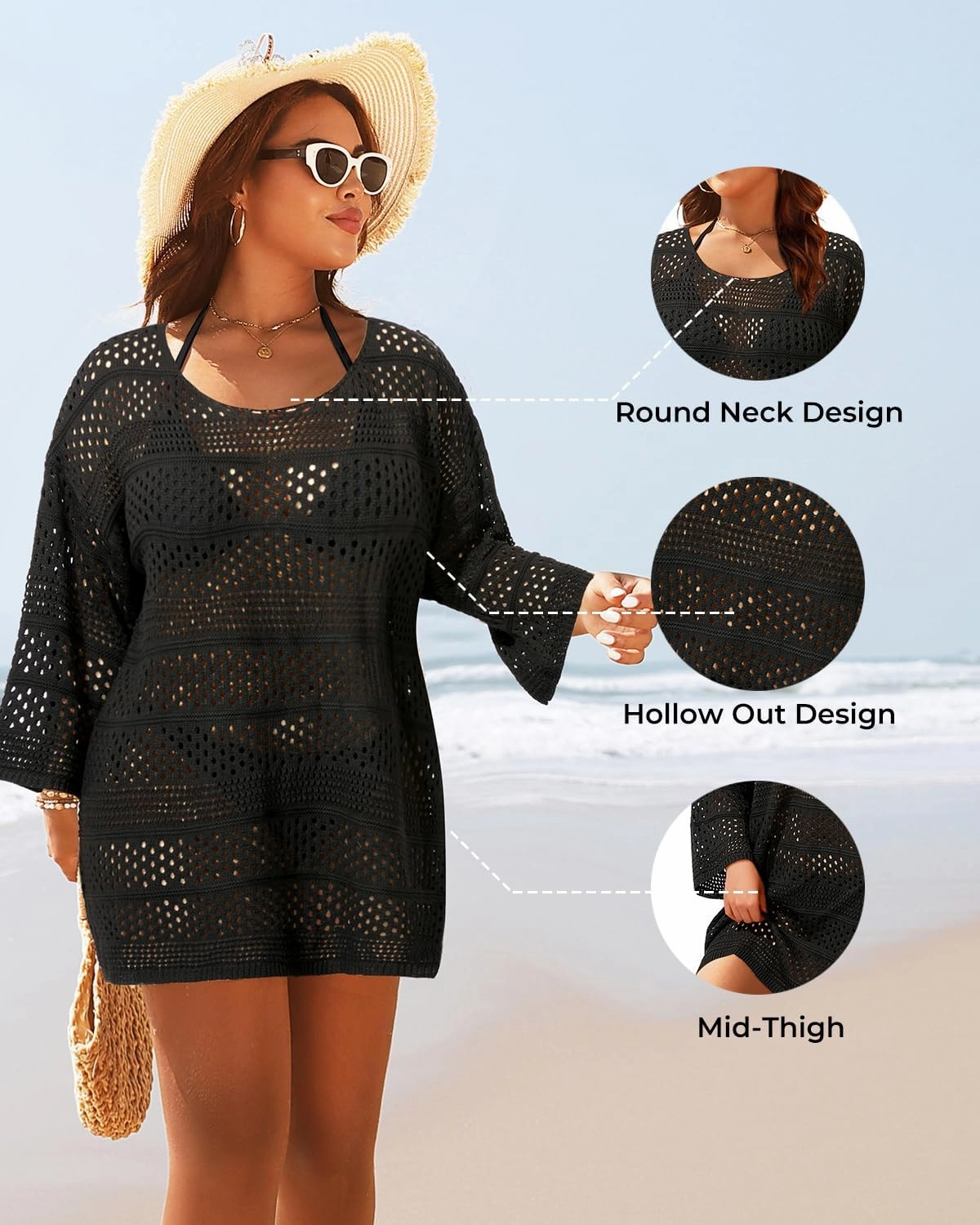 Yonique Plus Size Swimsuit Cover Up - Crochet Bathing Suit Coverups 2025 Knit Beach Dress Swimwear