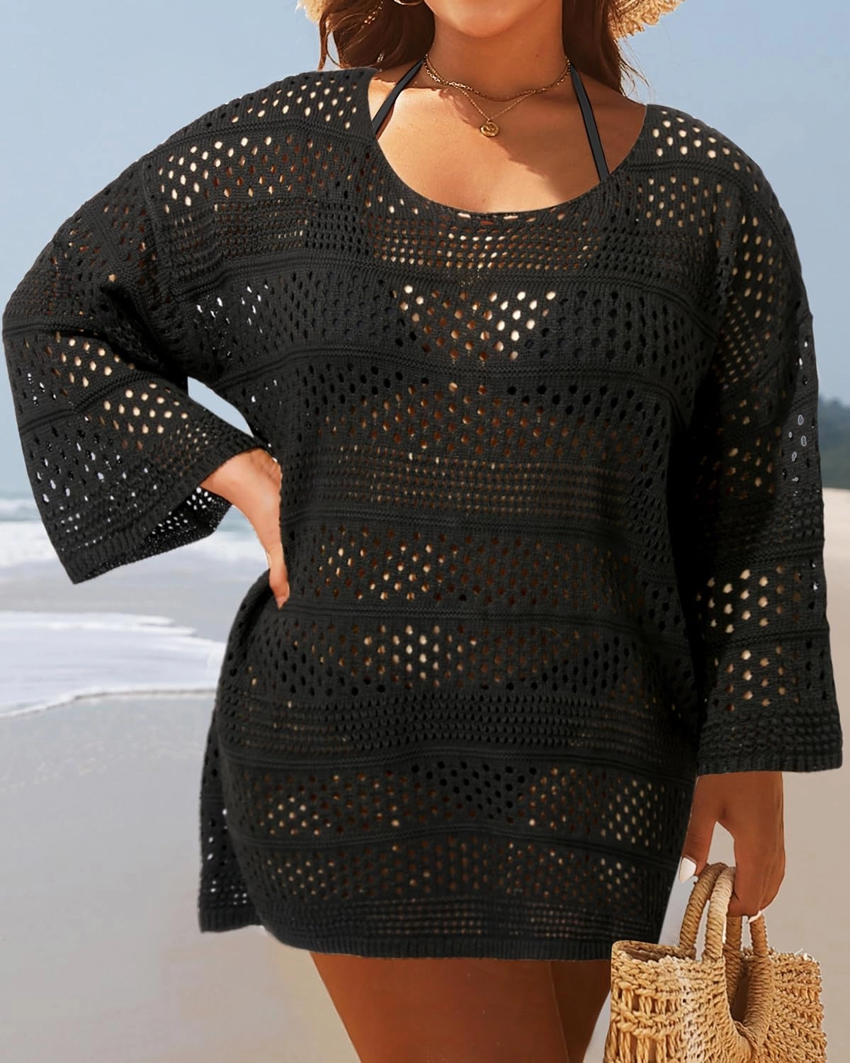 Yonique Plus Size Swimsuit Cover Up - Crochet Bathing Suit Coverups 2025 Knit Beach Dress Swimwear