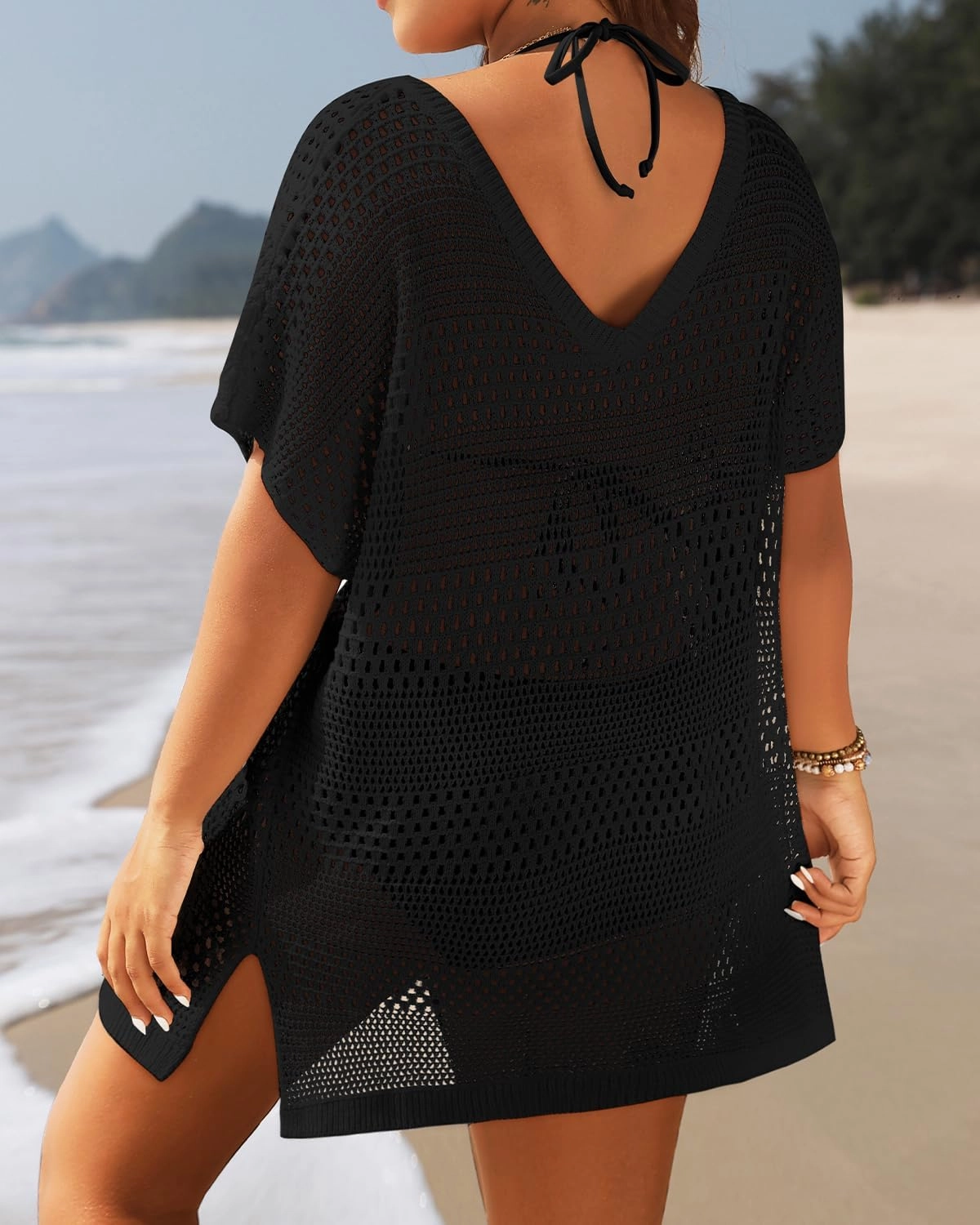 Yonique Plus Size Swimsuit Cover Up - Crochet Swim Cover Up 2025 Bathing Suit Short Sleeve Beach Dress