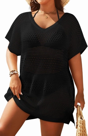 Yonique Plus Size Swimsuit Cover Up - Crochet Swim Cover Up 2025 Bathing Suit Short Sleeve Beach Dress