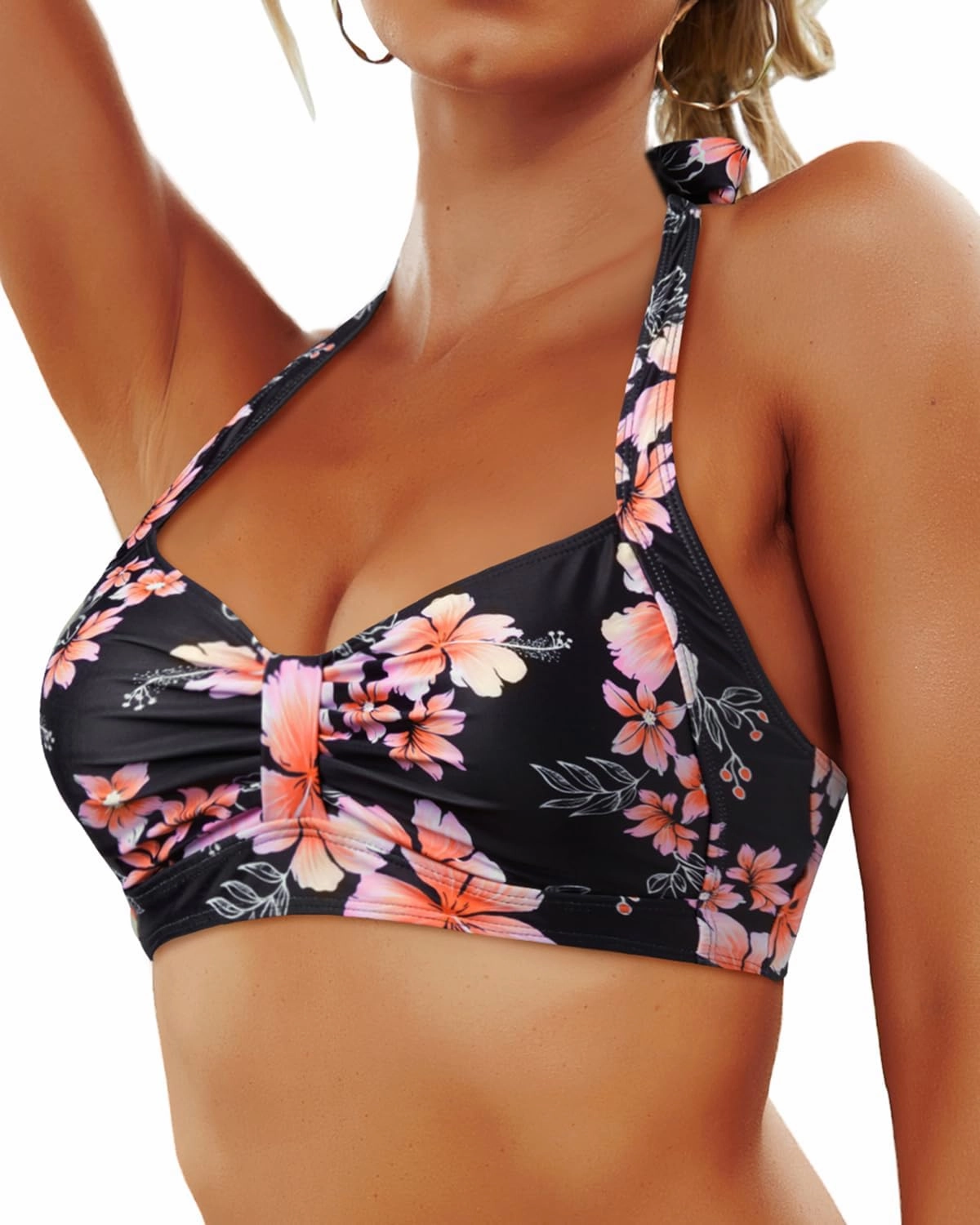 Yonique Women Halter Bikini Top Only Retro Swimsuit Top Push Up Bathing Suit Top No Bottom