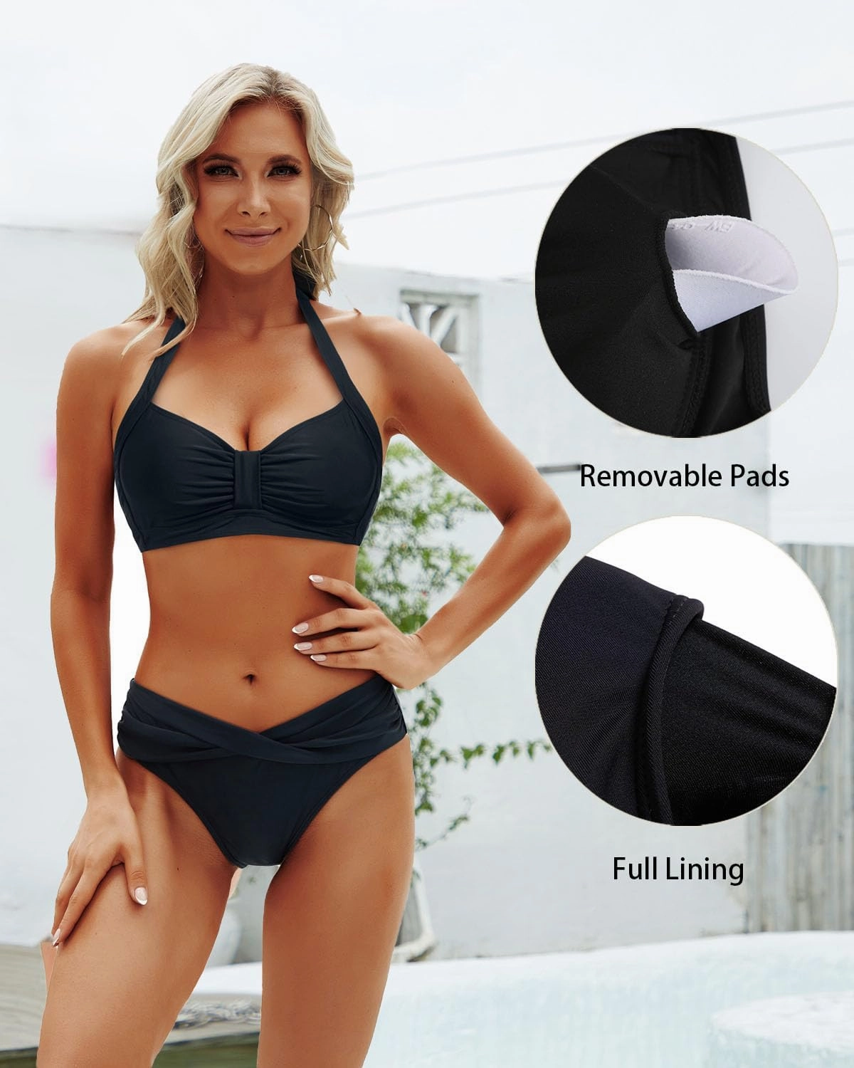 Yonique Women Halter Bikini Top Only Retro Swimsuit Top Push Up Bathing Suit Top No Bottom