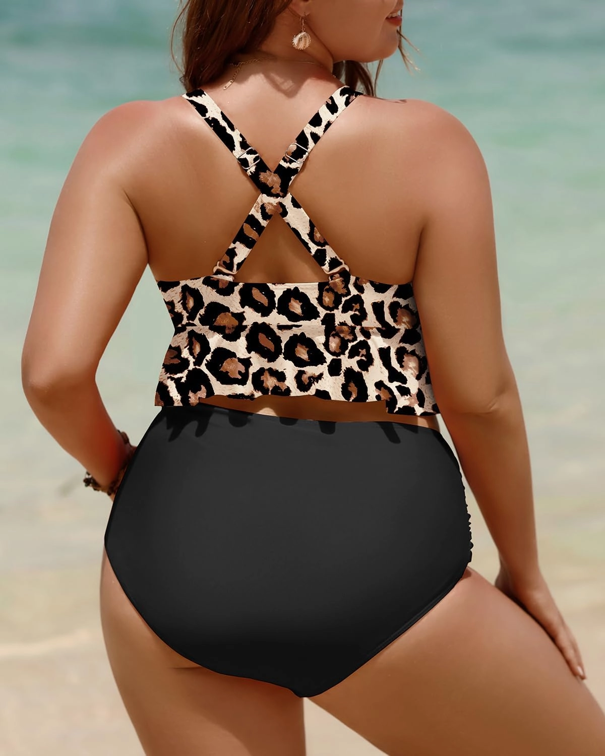 Yonique Women Plus Size Two Piece Swimsuits High Waisted Bikini Set Tummy Control Bathing Suits Ruffle Swimwear