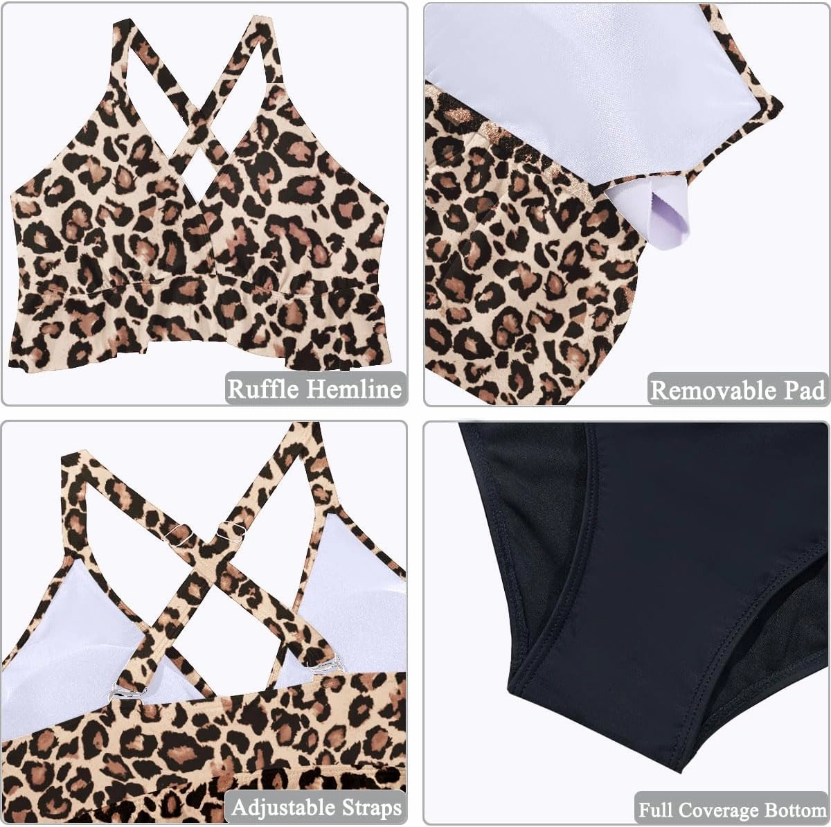 Yonique Women Plus Size Two Piece Swimsuits High Waisted Bikini Set Tummy Control Bathing Suits Ruffle Swimwear