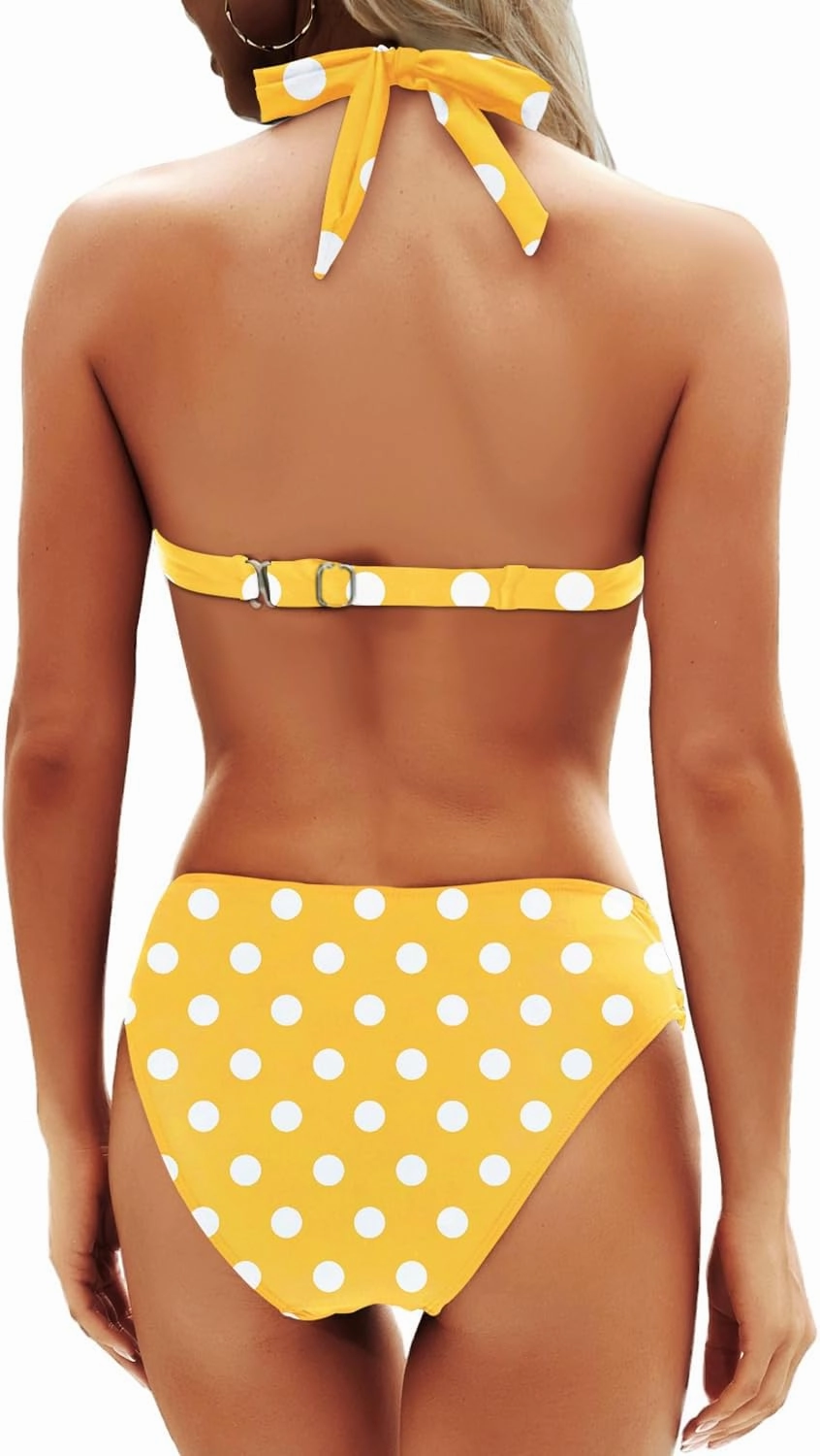 Yonique Women Two Piece Bathing Suits Push Up Bikini Set Halter Swimsuit Vintage Swimwear